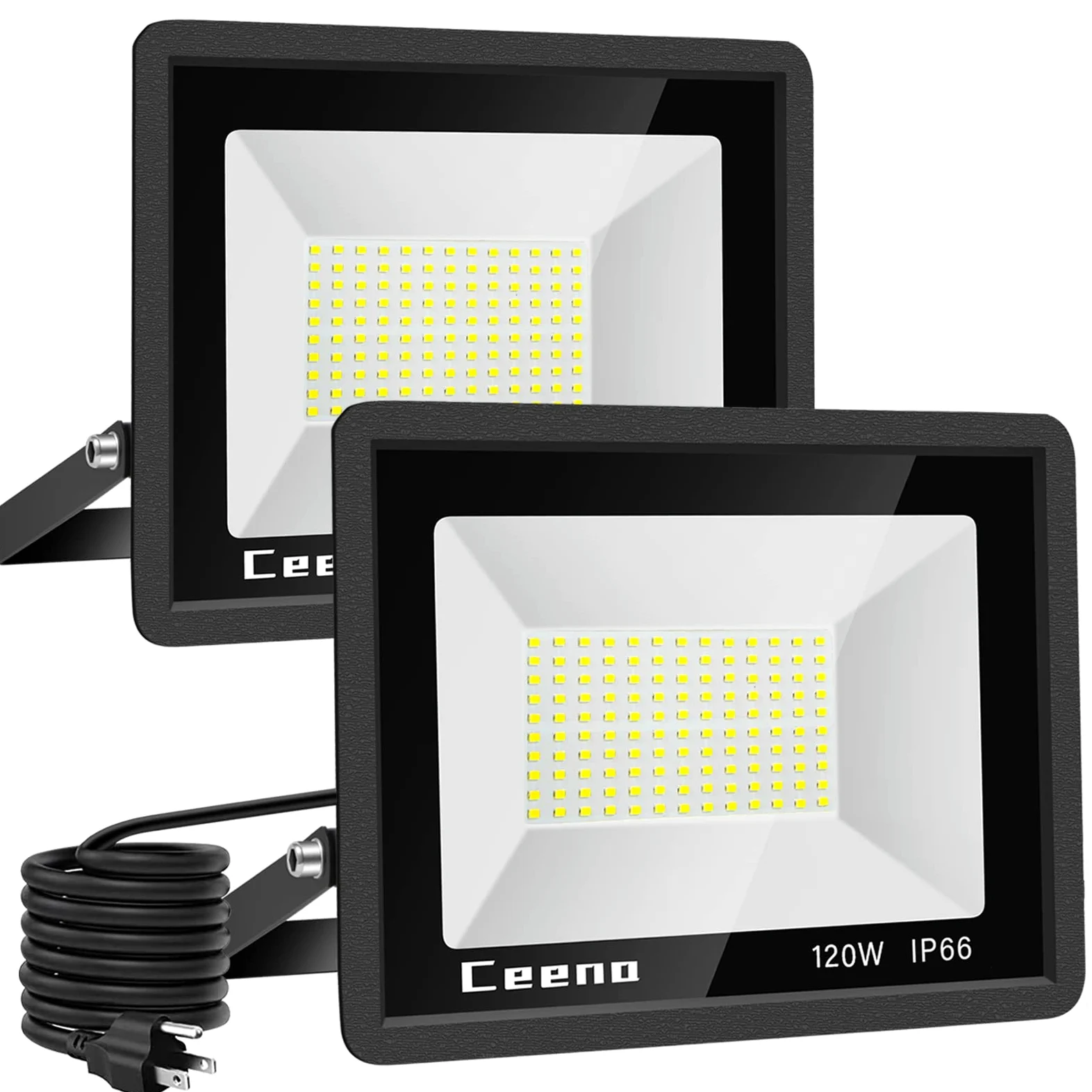 Ceena - Zestaw 2 szt. 120 W Wtyczka LED Flood Light, Super Bright 12000LM z przełącznikiem i kablem o długości 5,9 stopy, IP66 wodoodporne 6000K LED oświetlenie robocze na podwórku