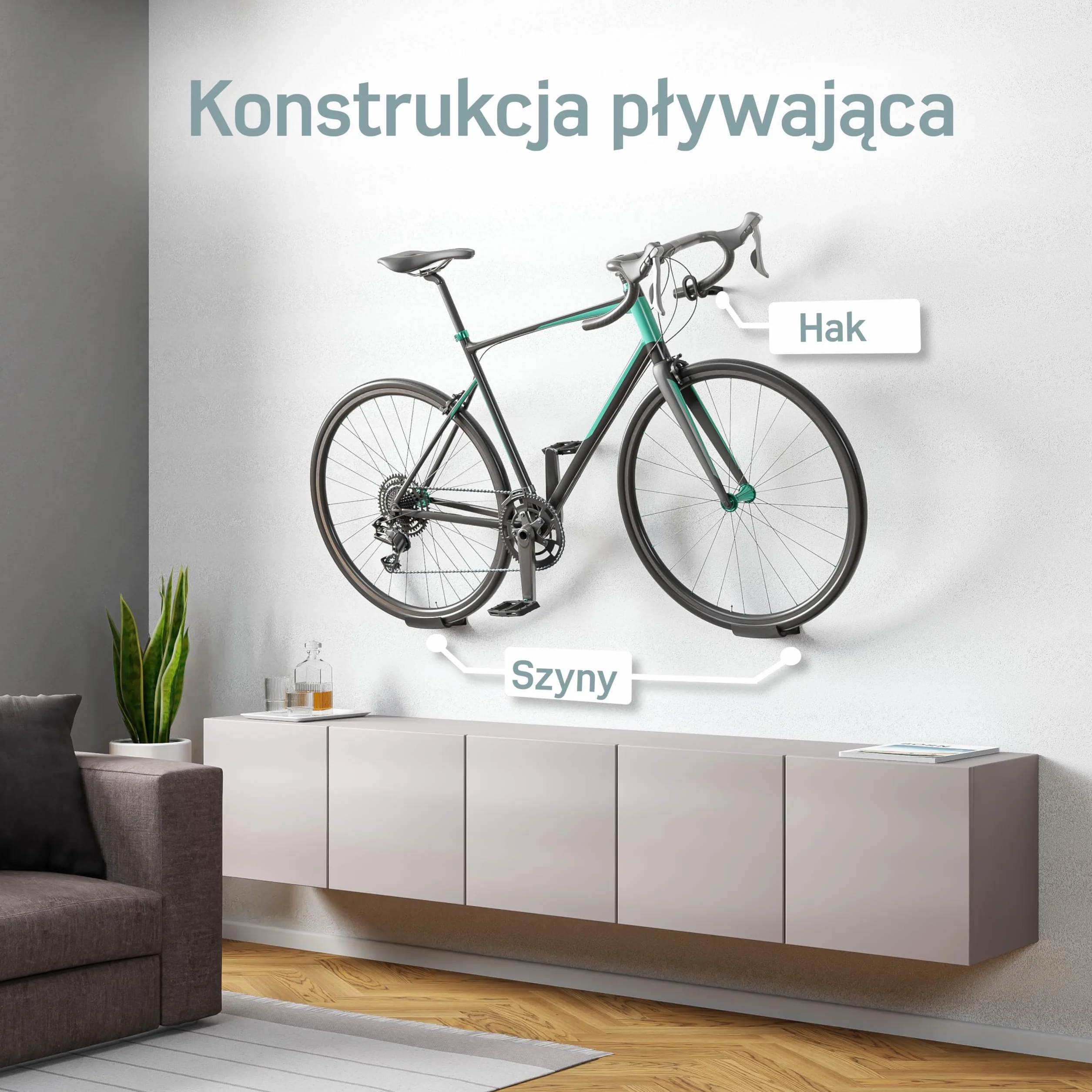 Borgen uchwyt ścienny do roweru - Uchwyt ścienny do roweru szosowego – Nie niszczy ramy i roweru do 18 kg, minimalistyczny - Uchwyt ścienny do roweru szosowego, poziomy