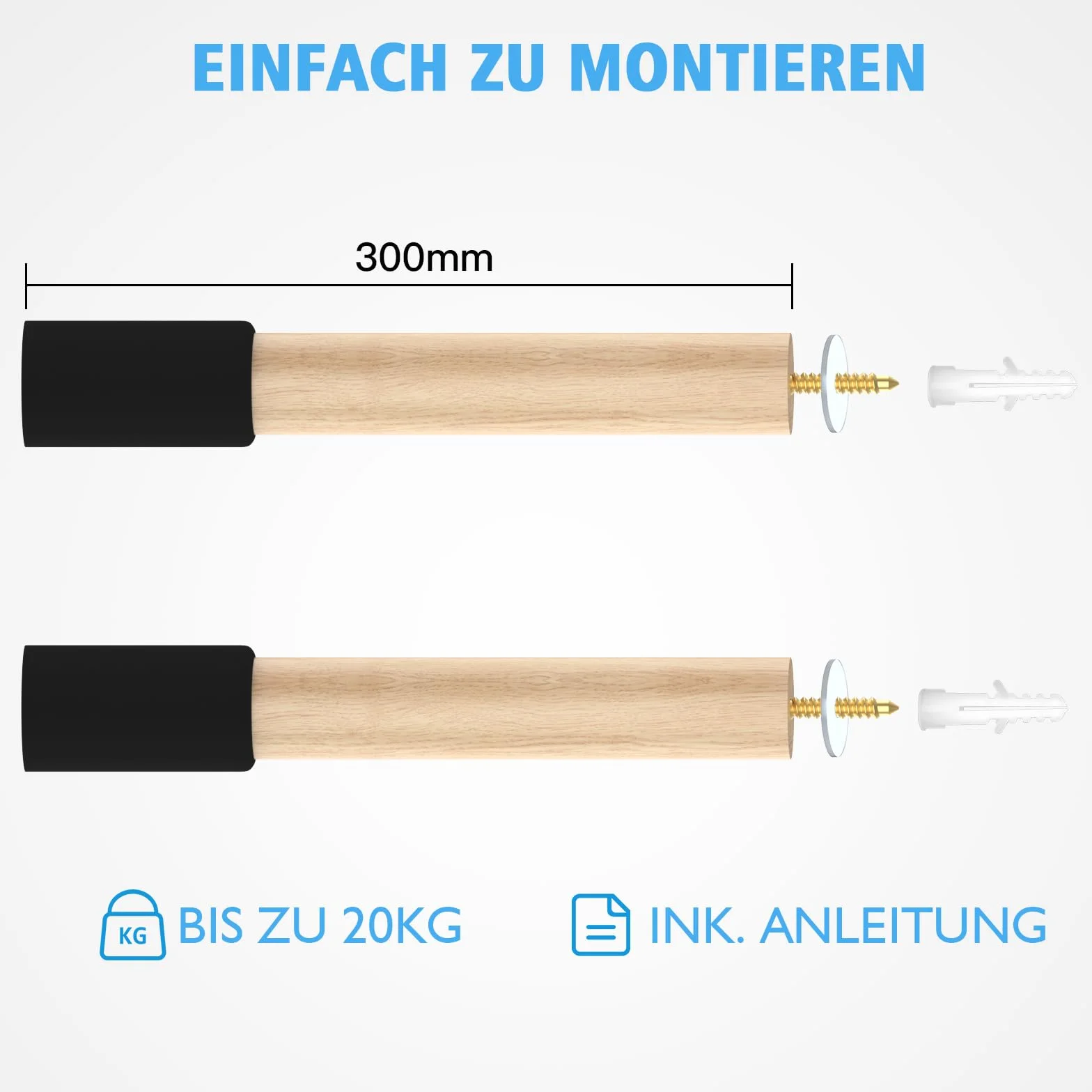 CLOPAE Drewniany uchwyt ścienny do roweru, uchwyt ścienny o nośności 22 kg, uchwyt ścienny do rowerów wyścigowych, MTB i rowerów elektrycznych (30 cm)