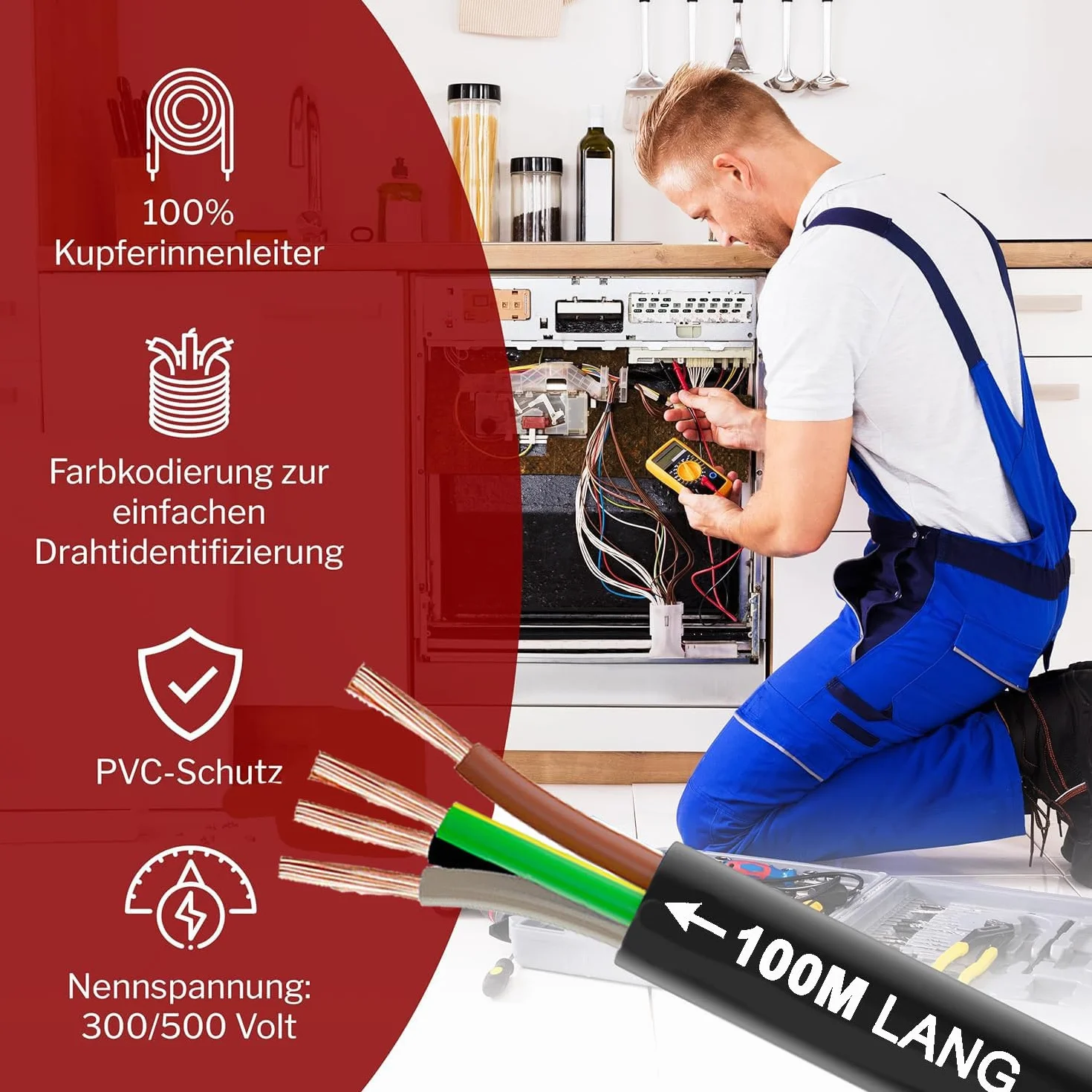 Przewód węża z tworzywa sztucznego H05VV-F 4G0,75, czarny, elastyczny przewód, kabel, kabel do urządzeń (100 m)