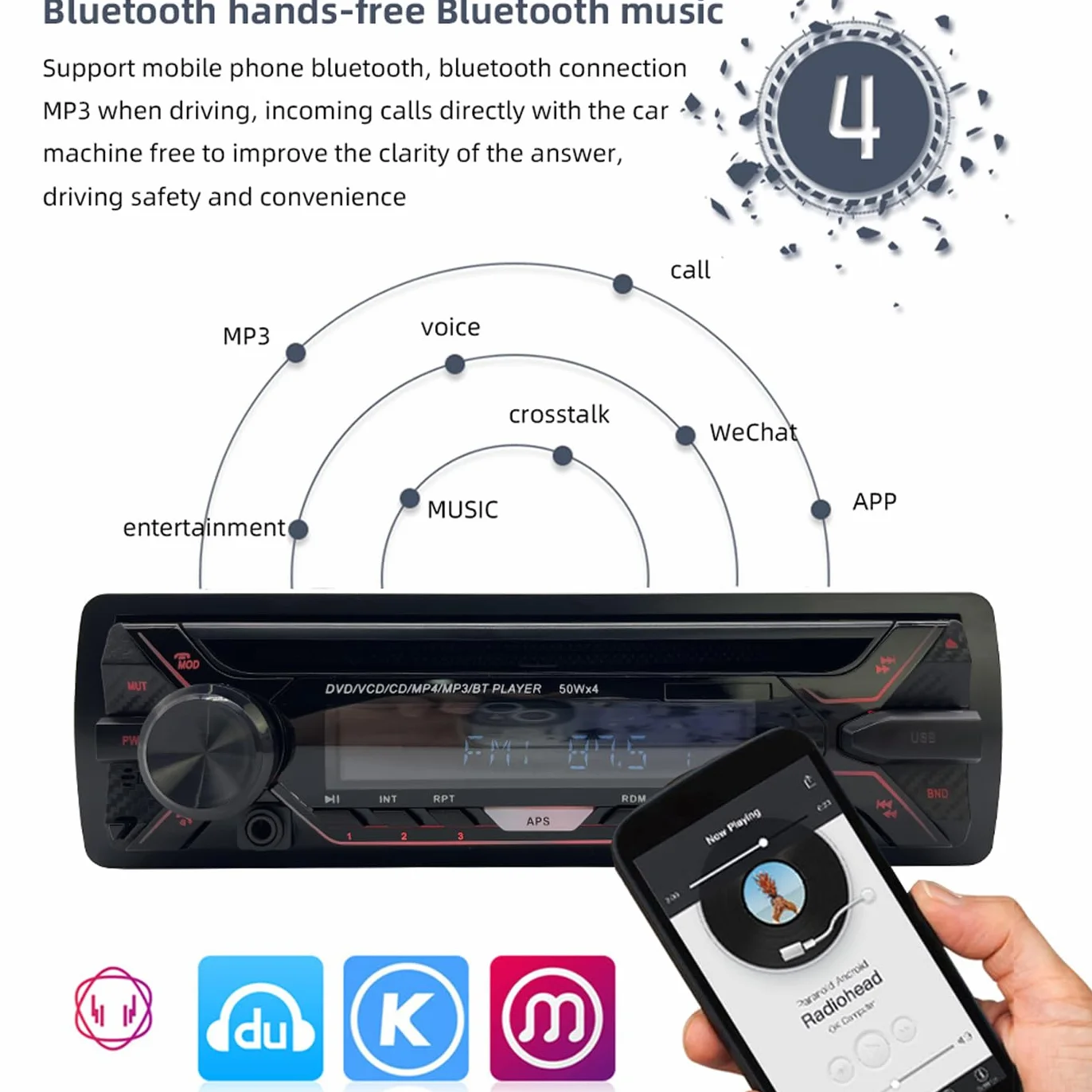 Radio samochodowe 1 Din Bluetooth MP3 z odłączanym panelem Autoradio FM AUX USB SD CD