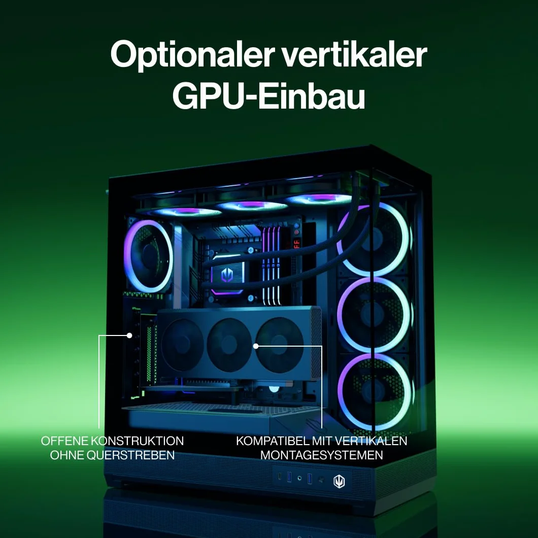 ENDORFY Fishtank 6000 Corona obudowa PC ATX E-ATX gamingowa panoramiczna szkło hartowane 4x120mm wentylatory ARGB PWM USB-C chłodzenie 360 mm GPU do 445 mm czarna