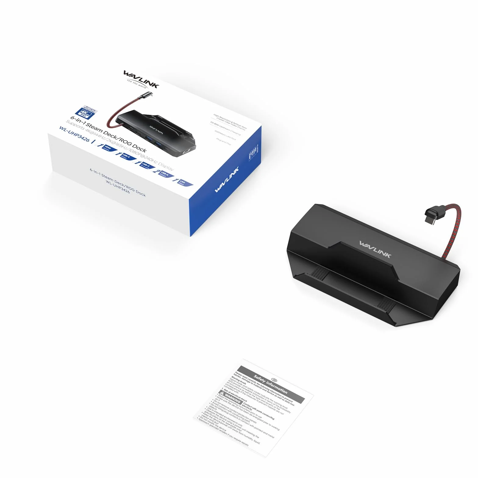WAVLINK Stacja dokująca 6 w 1 do Steam Deck 4K 144 Hz HDMI 2.1 100 W PD USB 3.2 Gigabit RJ45