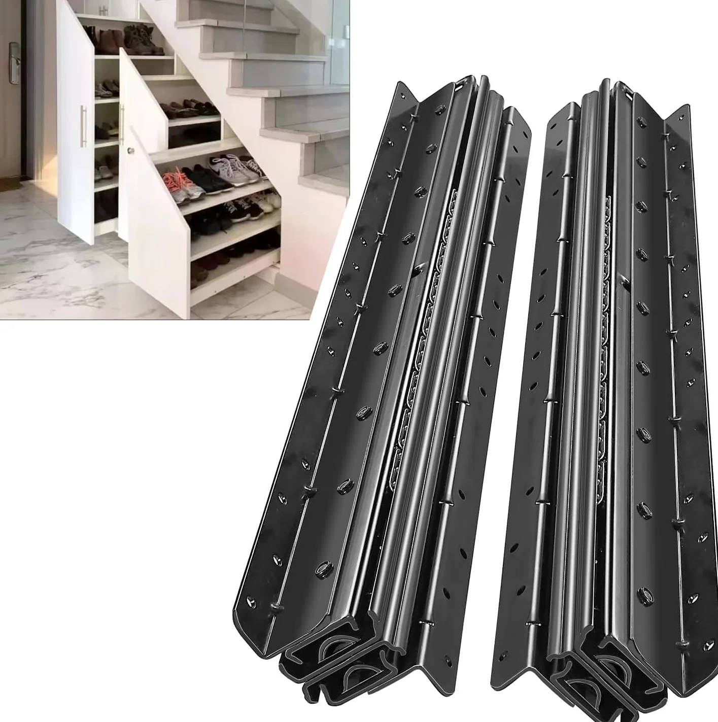 AOLISHENG Prowadnice do szuflad podłogowe, duże obciążenie, pod schodami 600-1450mm, nośność 120kg, podłogowe, wytrzymałe prowadnice do szuflad, czarne, pełne przedłużenie, łożysko kulkowe, ukryte