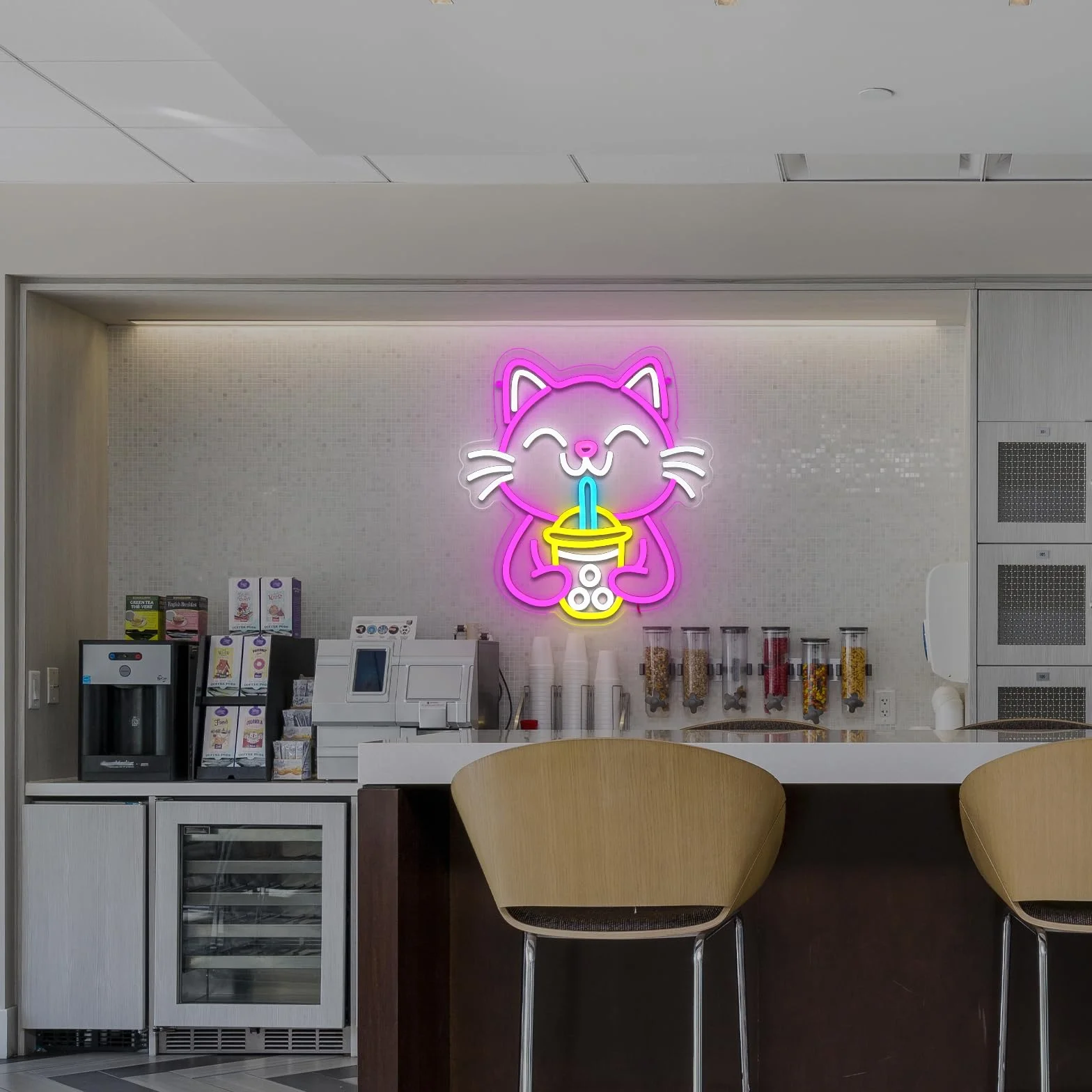 Drink Cat Neonowy znak Neonowy znak kota do dekoracji ściennych Neonowa lampa ścienna USB dla zwierząt Znak LED dla baru Restauracja Salon Klub Sklep Biznes Boba Tea Party Sklep z napojami