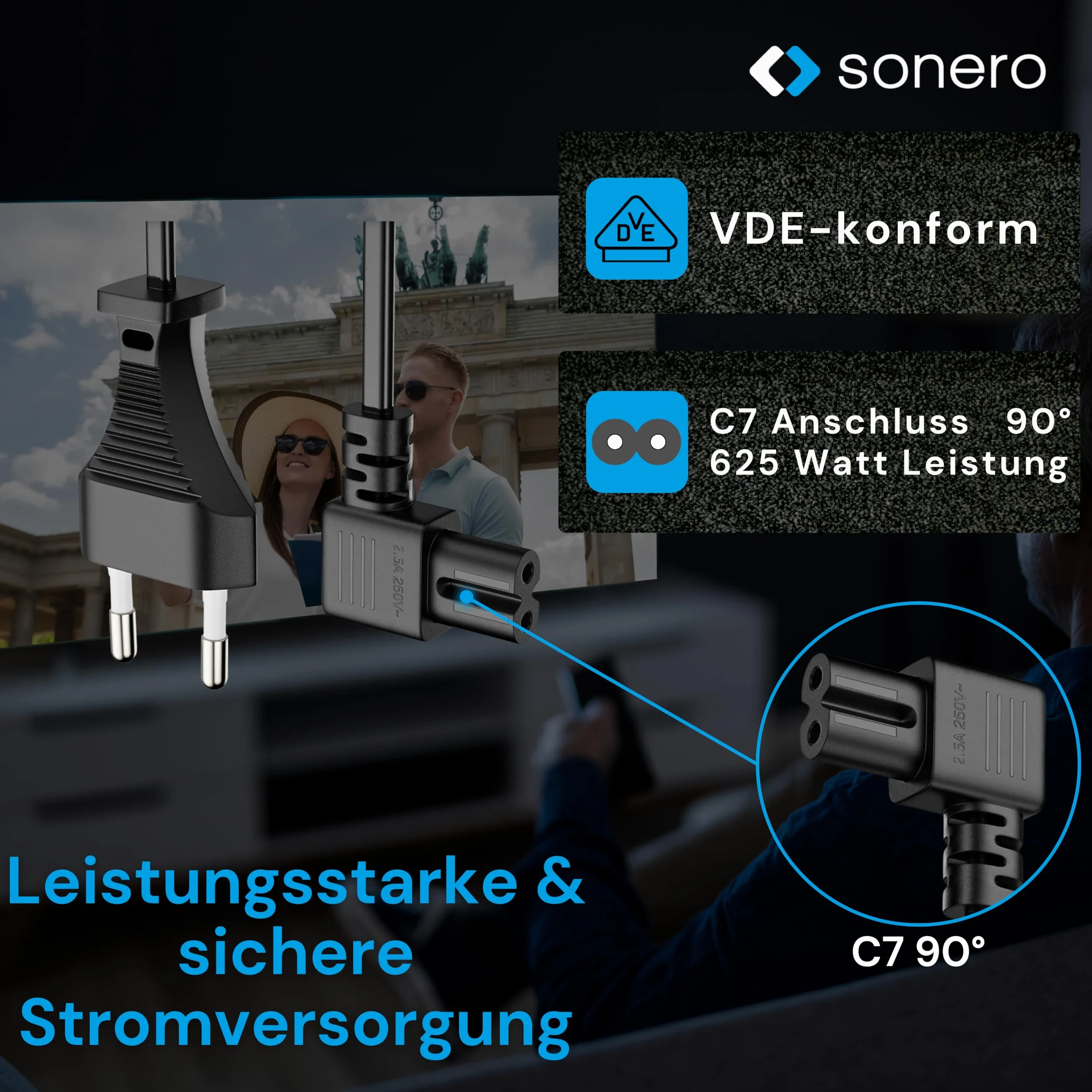 sonero Kabel zasilający, 2-biegunowy, 2,00 m, wtyczka euro typu C, wtyczka sieciowa do gniazda IEC C7 Euro 8, kąt 90°, zasilacz sieciowy kabel do telewizora, PS5, PS4, PS3, urządzeń gospodarstwa