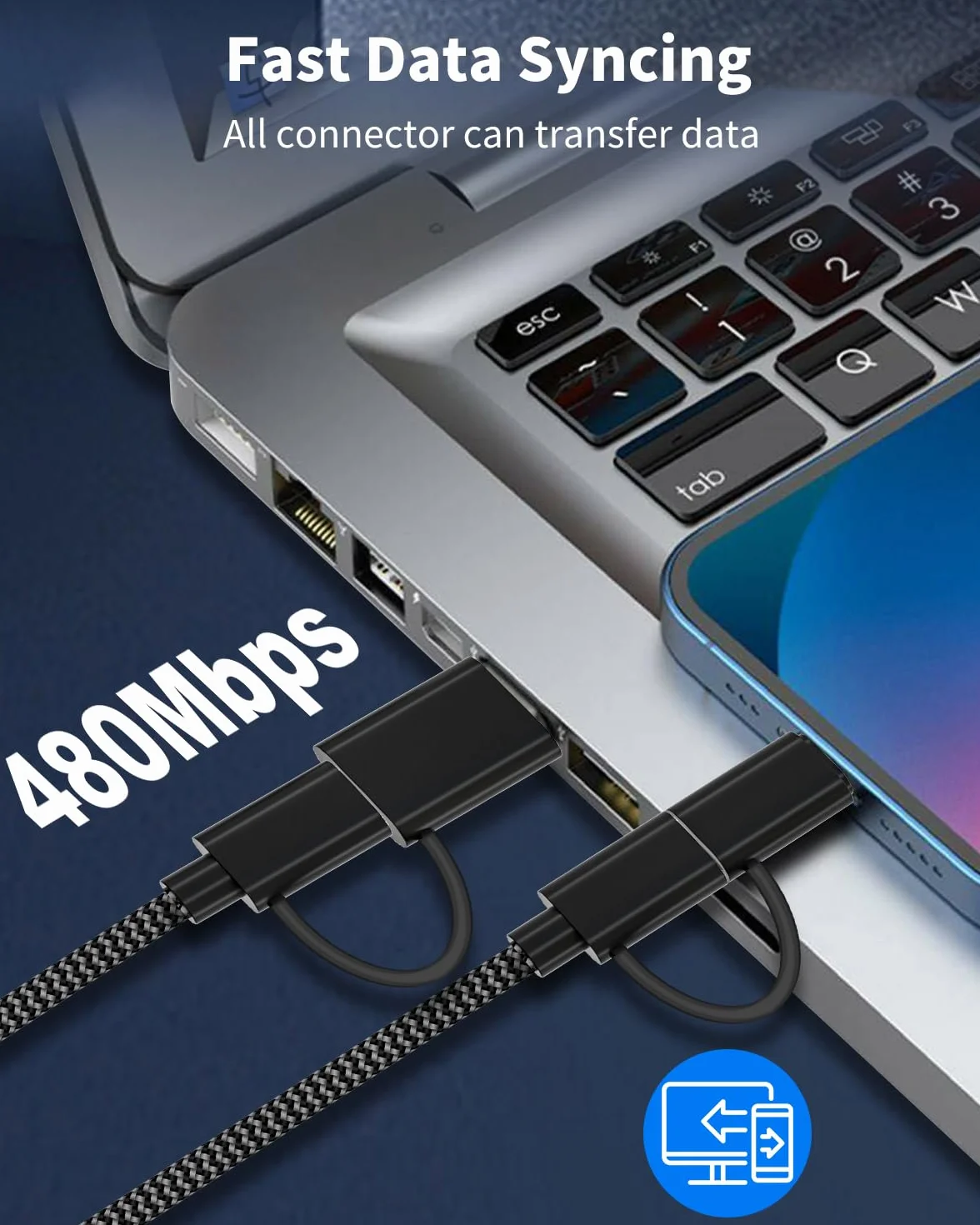 Kabel do Szybkiego ładowania 4 w 1 60W USB C USB A do Lightning iPhone 2M Oplociekabel