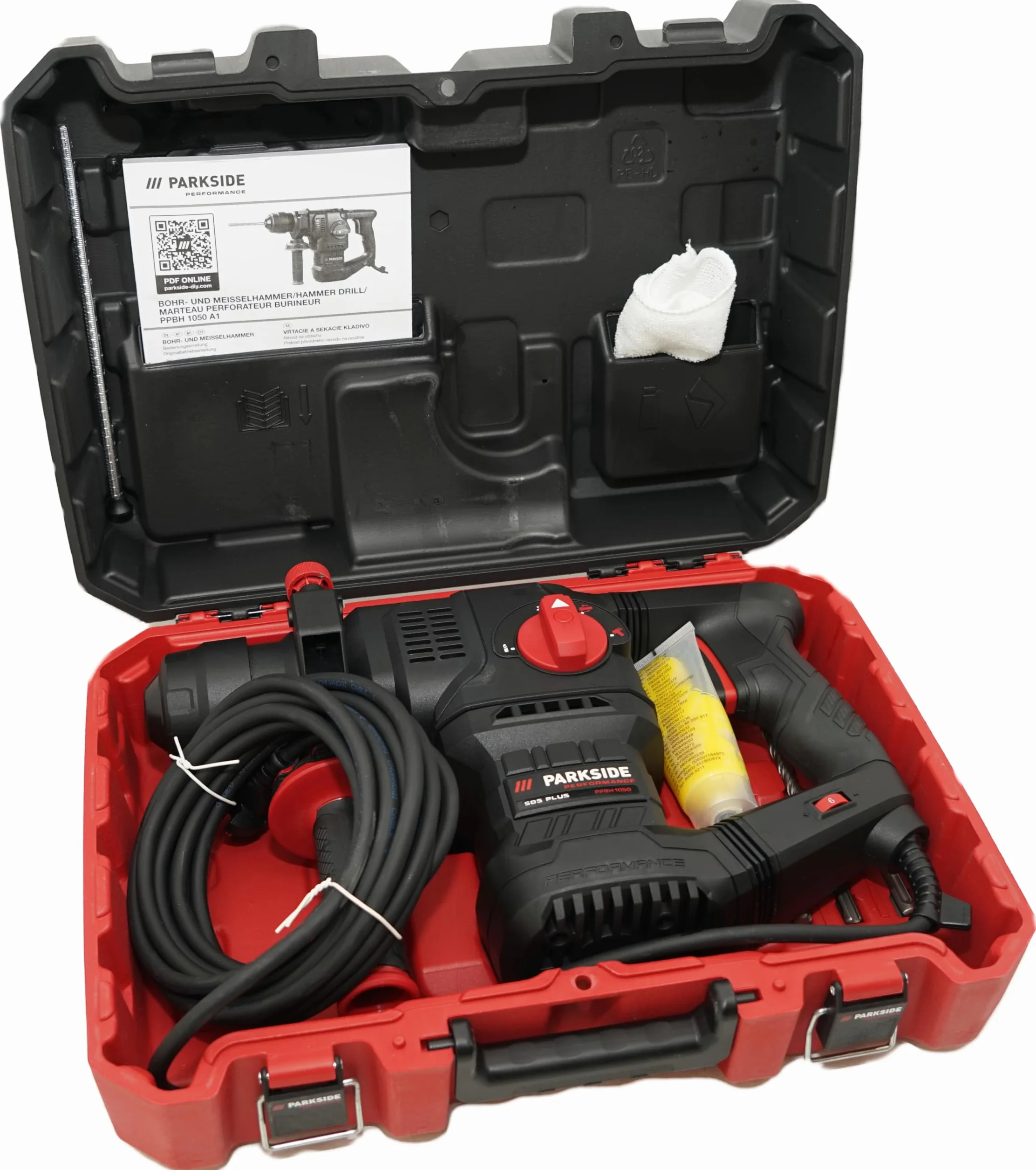 Oferta HEADNMORE na wiertarko-odbijaczkę PARKSIDE PERFORMANCE® PPBH 1050 – 1050 W, energia udaru 4,1 J, SDS-Plus w walizce wraz z brelokiem HEADNMORE i ołówkiem ciesielskim