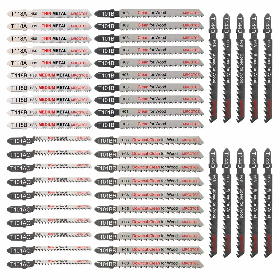 50-częściowy zestaw brzeszczotów do wyrzynarki z etui do przechowywania, różne brzeszczoty do cięcia drewna, plastiku i metalu (T118A, T118B, T101AO, T101B, T101B, T101BR, T144D)