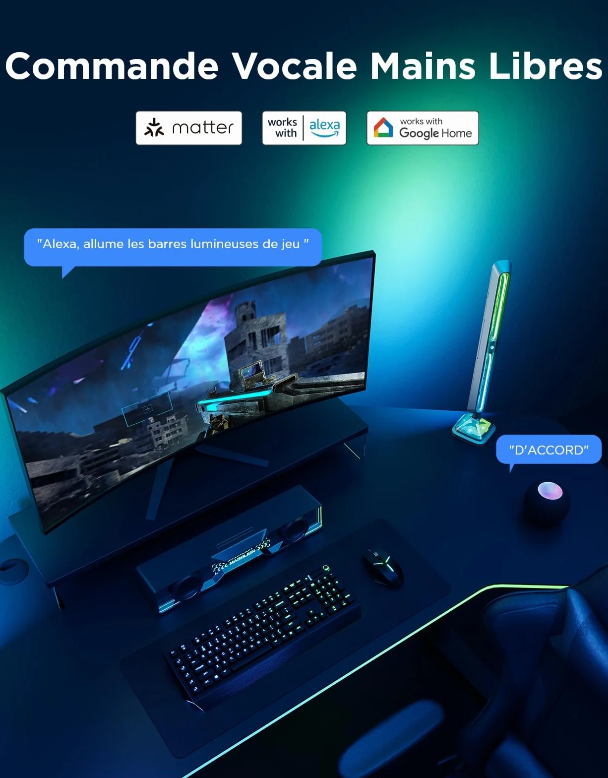 Govee Gaming Light Bars Pro, 16-calowe RGBIC LED z WiFi, 60+ trybów, synchronizacja muzyki, współpraca z Alexą i Google Home, idealne do gier i wystroju pokoju