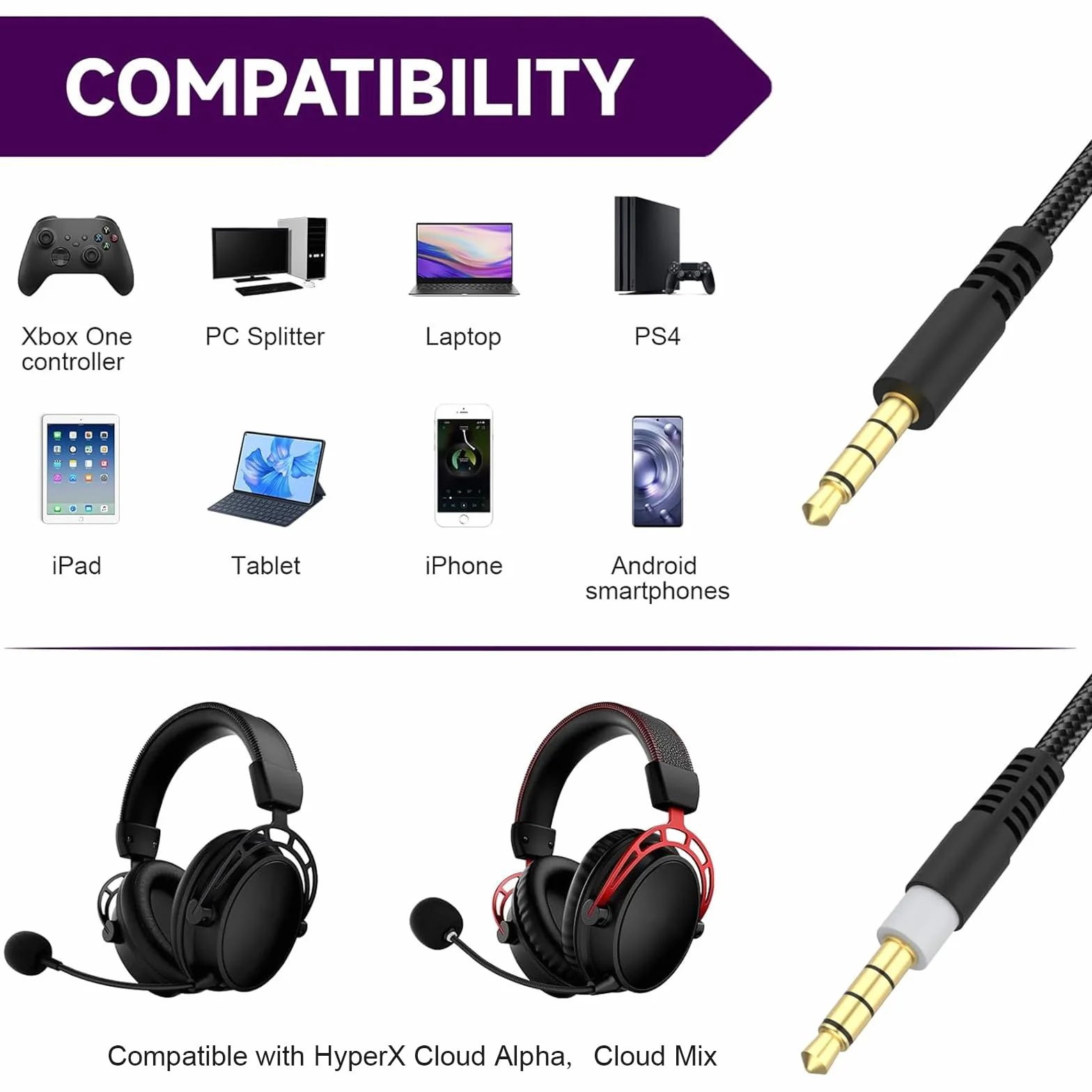 HyperX Cloud Alpha Kabel audio 3,5 mm z wyciszeniem i regulacją głośności