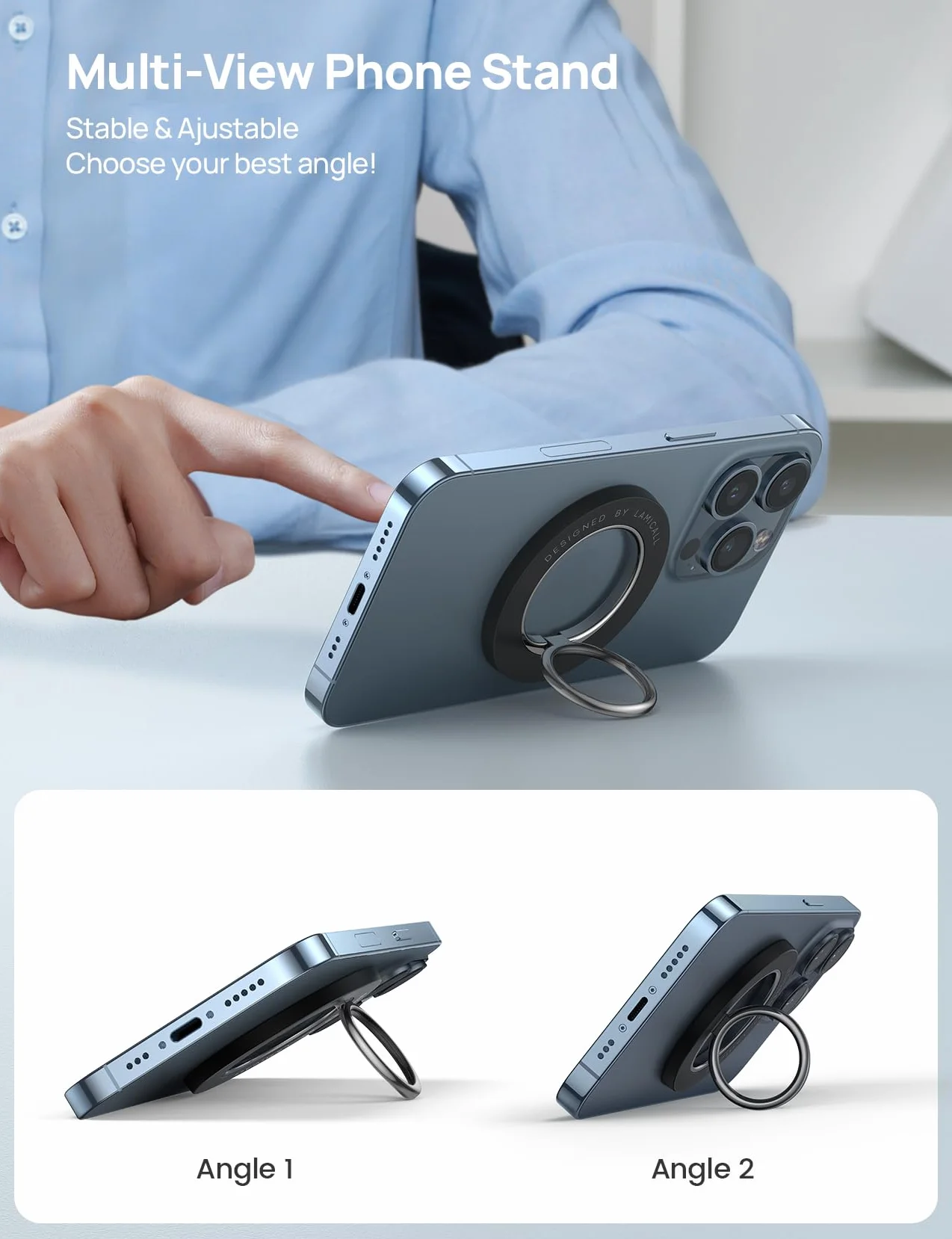 Lamicall Magnetyczny Pierścień Uchwyt na Mag-Safe 360° dla iPhone 16 15 14 13 12 Seria Czarny