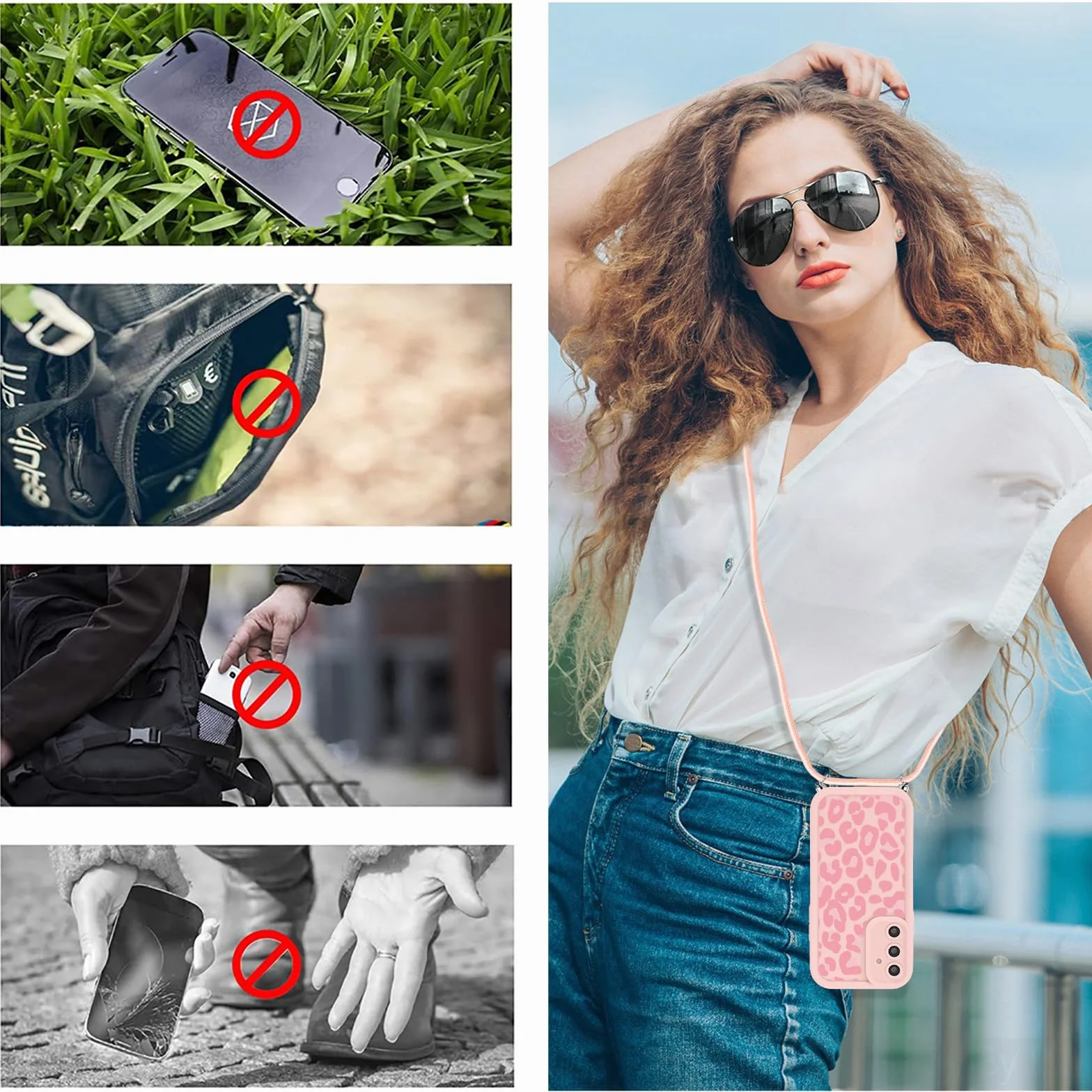 Etui Samsung Galaxy A14 4G/5G silikonowe zderzak smycz naszyjnik Różowy