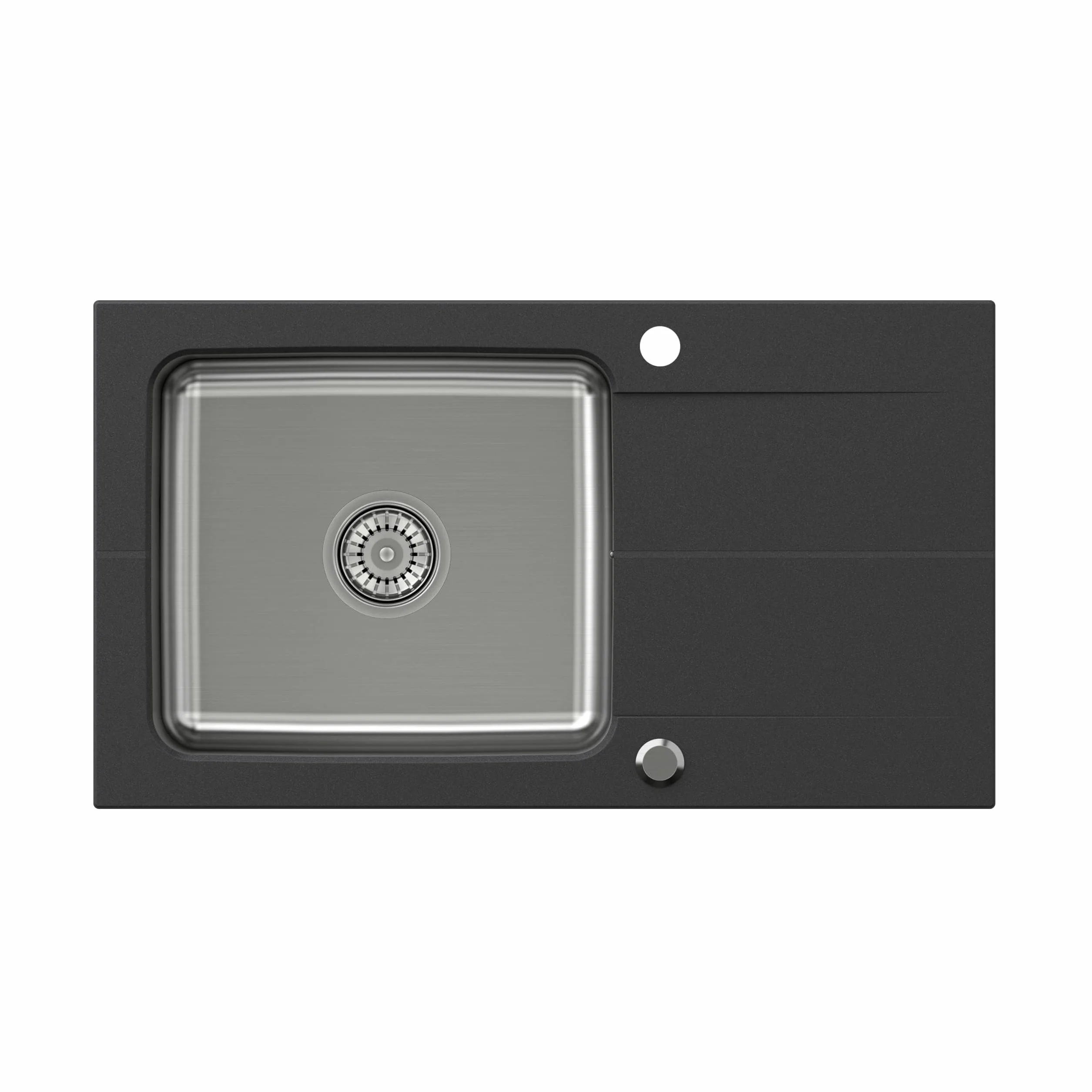 QUADRON | Zlewozmywak EDWARD granitowy jednokomorowy | zlew | zaślepka i odopływ w zestawie | pasuje do szafki minimum 50 cm | wpuszczamy | (CZARNY)
