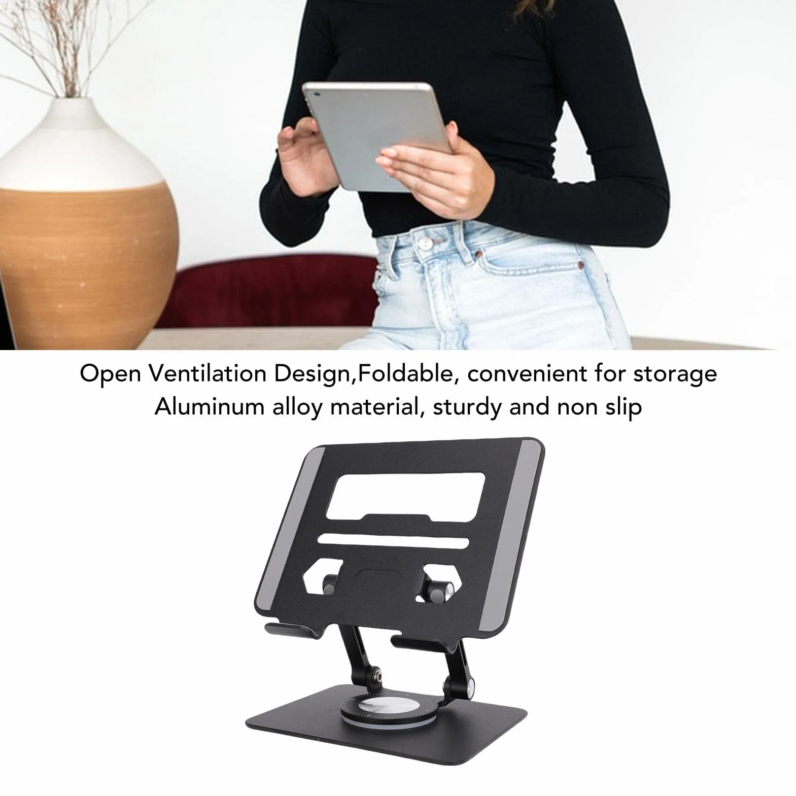 Fockety Podstawka pod tablet składana regulowana aluminiowa z obrotową podstawą 360° i wentylacją
