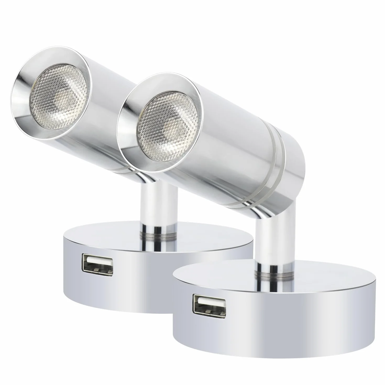 lighteu, 2 x 12 V 2 W E1 USB reflektor sufitowy/ścienny, chromowane wykończenie, lampka nocna, lampka do czytania obracana i obracana z przełącznikiem dotykowym, możliwość ściemniania, ciepłe