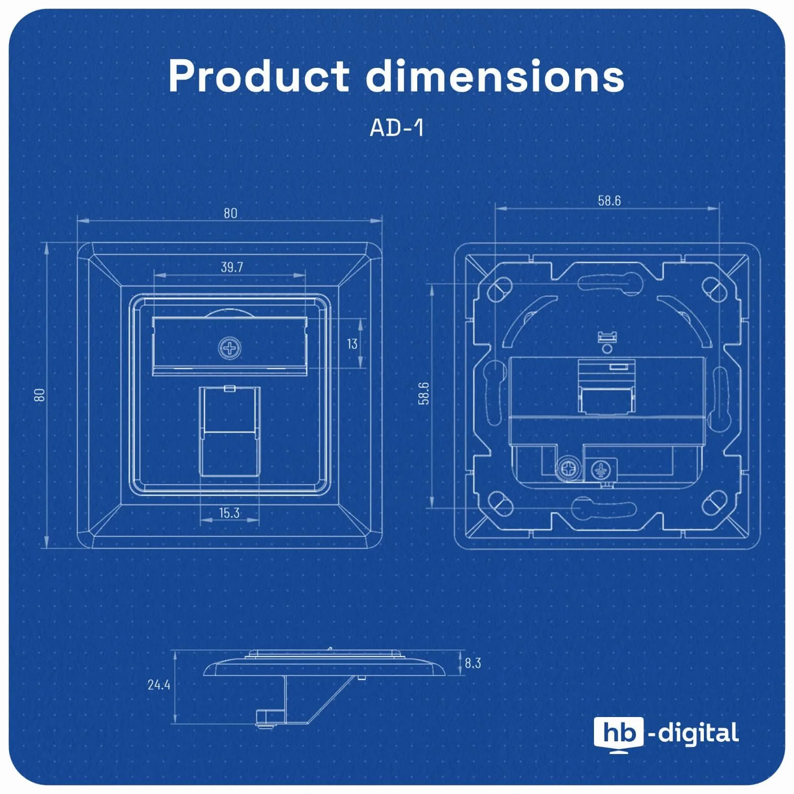 HB-DIGITAL 1-portowa puszka sieciowa CAT 8 z certyfikatem GHMT beznarzędziowa Keystone maks. 40 Gbit/s podtynkowa gniazdo sieciowe gniazdo RJ45 gniazdo STP ekranowane gniazdo danych RJ45 gniazdo