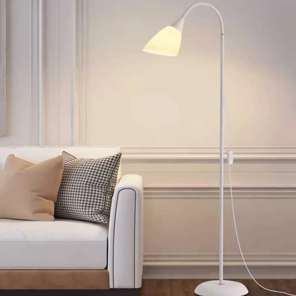 Lampa podłogowa Biała lampa podłogowa do sypialni, na sofę, do biura, nowoczesna lampa stojąca z abażurem