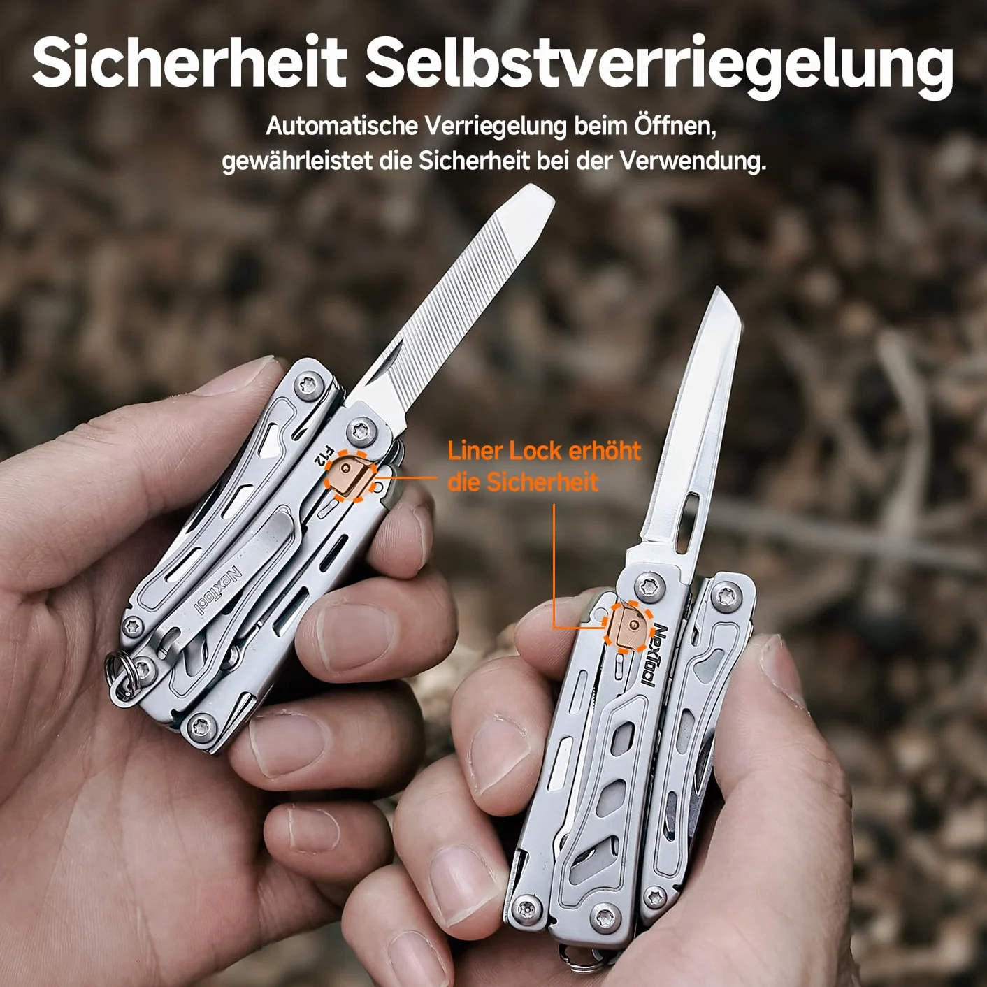 NexTool Multitool F12 Mini Flagship narzędzie wielofunkcyjne 13 w 1, narzędzie wielofunkcyjne do breloczków z nożyczkami ząbkowanymi, pilnikiem, blokadą bezpieczeństwa, ulepszona stal 80CrMoV14 do EDC
