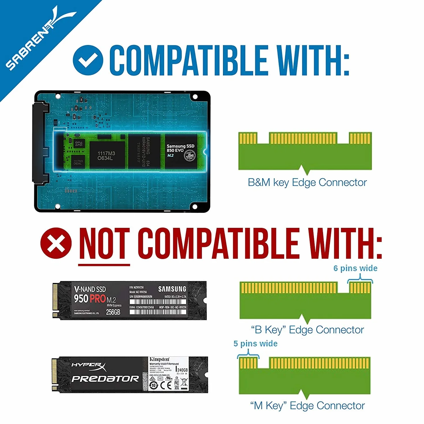 SABRENT Adapter obudowy M.2 SATA SSD na SATA 2.5, konwerter M.2 na SATA III aluminium obsługuje klucz B&M (nie obsługuje M.2 PCIe NVMe) (EC-M2SA)