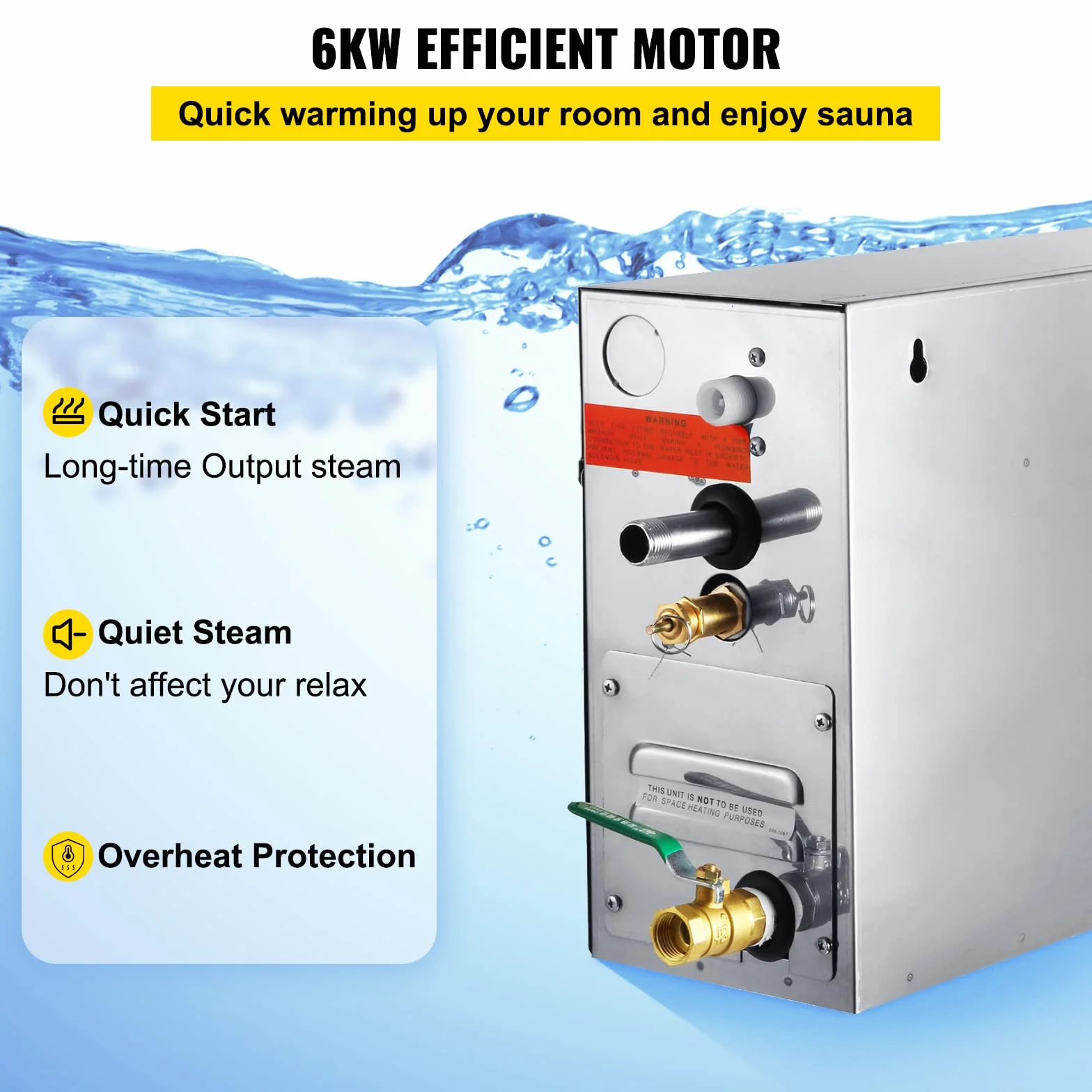 VEVOR Model ST-60 maszyna parowa, domowy generator pary 6 kW, generator pary 220 V - 240 V, 50 Hz / 60 Hz, temperatura parownicy łazienkowej 35℃-55℃ do kąpieli generator pary SPA