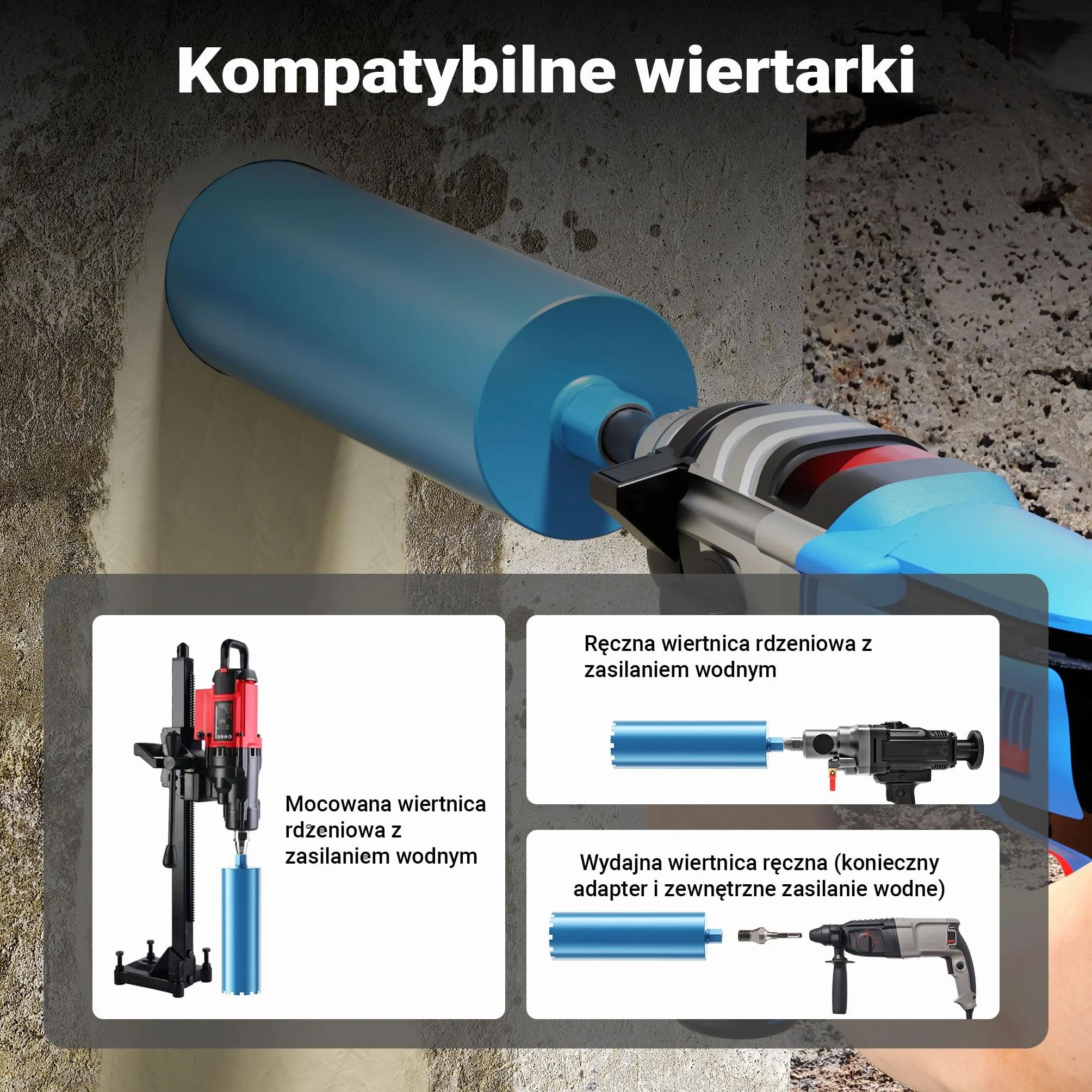 Wiltec Wiertło diamentowe koronowe typu Shark Ø 152 mm o długości 450 mm, 1¼ UNC, do wiercenia w betonie, kafelkach, kamienia i granitu