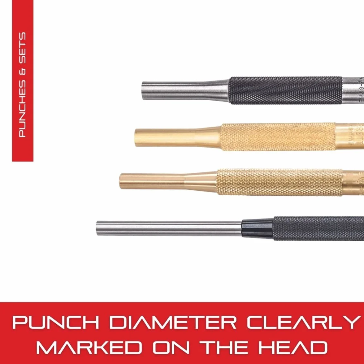Starrett S565WB 8-częściowy zestaw wykrawaczy do zawleczek, średnica sworznia 1/16"-5/16", długość całkowita 4", w walizce z tworzywa sztucznego