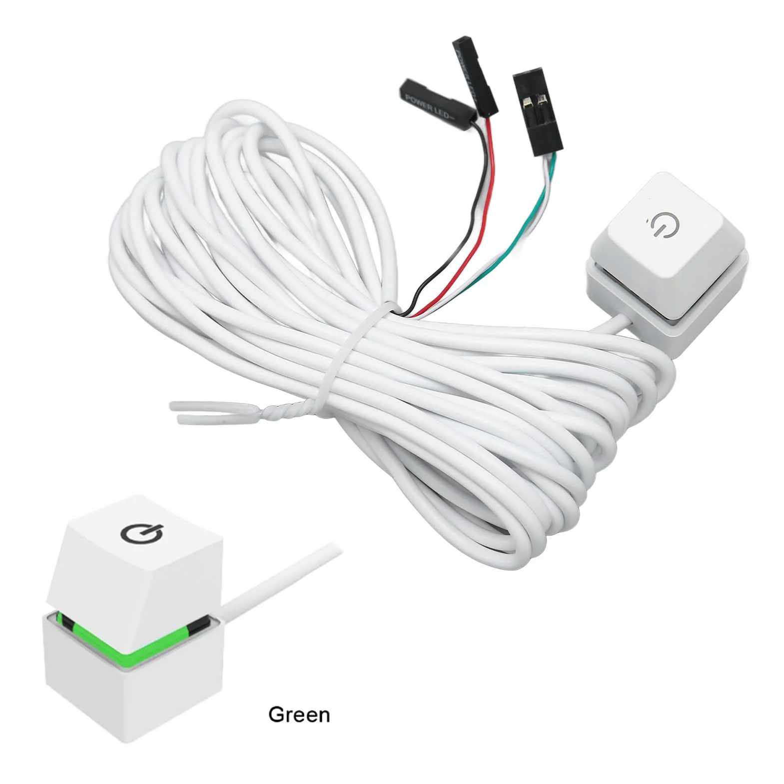 Przełącznik Zasilania Komputera PC, Biały Klucz Mechaniczny Zewnętrzny Wyłącznik Zasilania Komputera PC z Podświetleniem, Niebieski Przełącznik, Plug and Play, do Gier (zielone