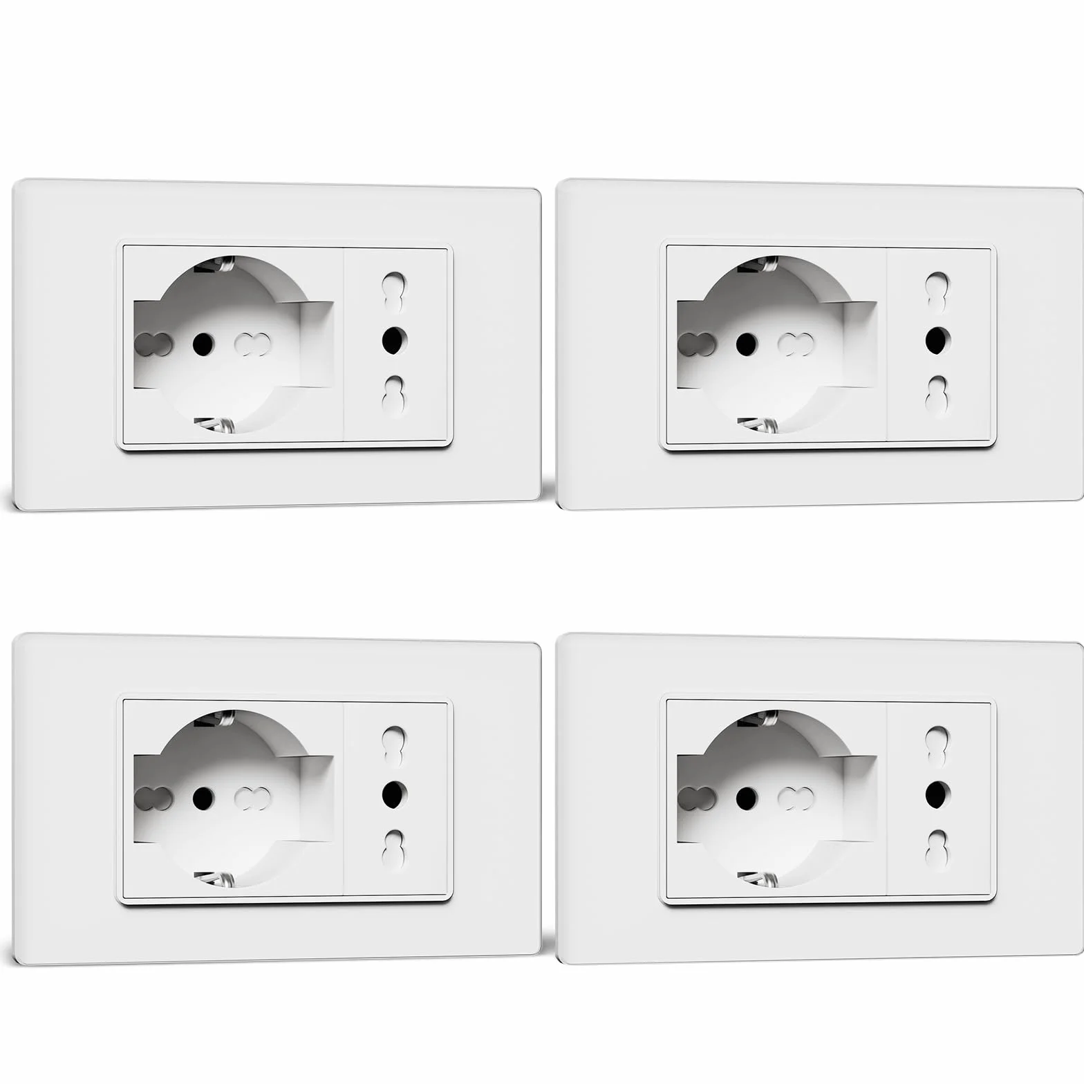 BSEED Gniazdo Schuko i włoskie gniazdko, ścienne gniazda elektryczne 10A/16A, Schuko ze szklanym panelem, gniazda 118 mm, białe, 4 sztuki