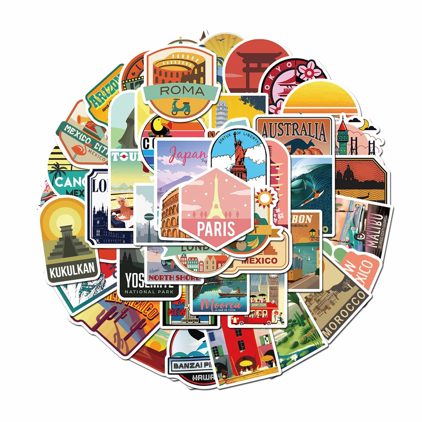 Onperpoe Aesthetic zestaw naklejek podróżnych - 50 sztuk wodoodpornych vintage winylowych naklejek graffiti na walizkę, laptop, rower, scrapbooking, motocykl, deskorolkę – wzornictwo retro dla dzieci