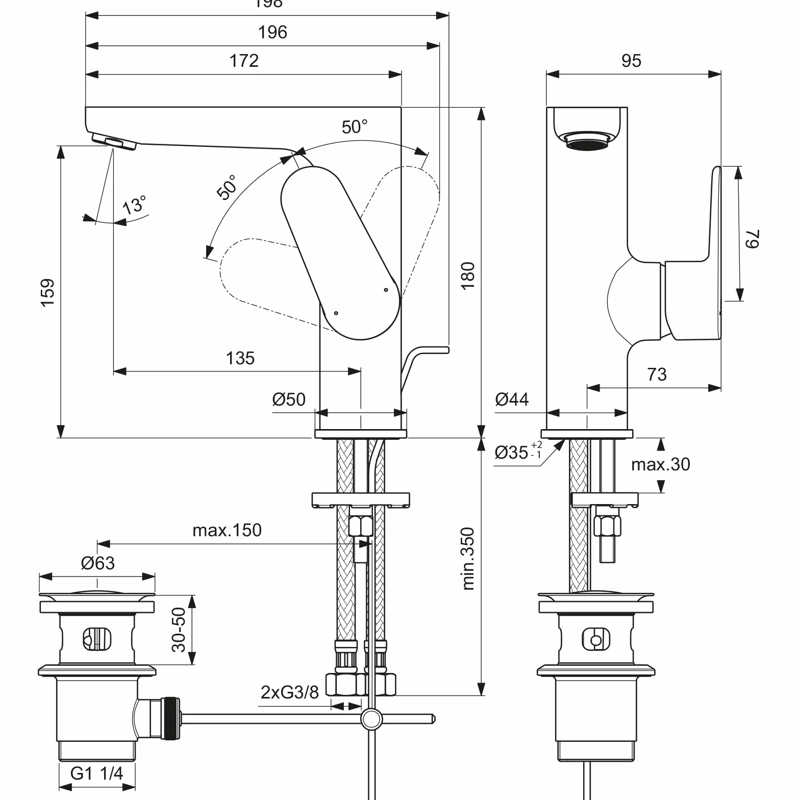 Ideal Standard BC703AA Cerafine O armatura umywalkowa z zestawem odpływowym z przyciskiem pociągu, chrom