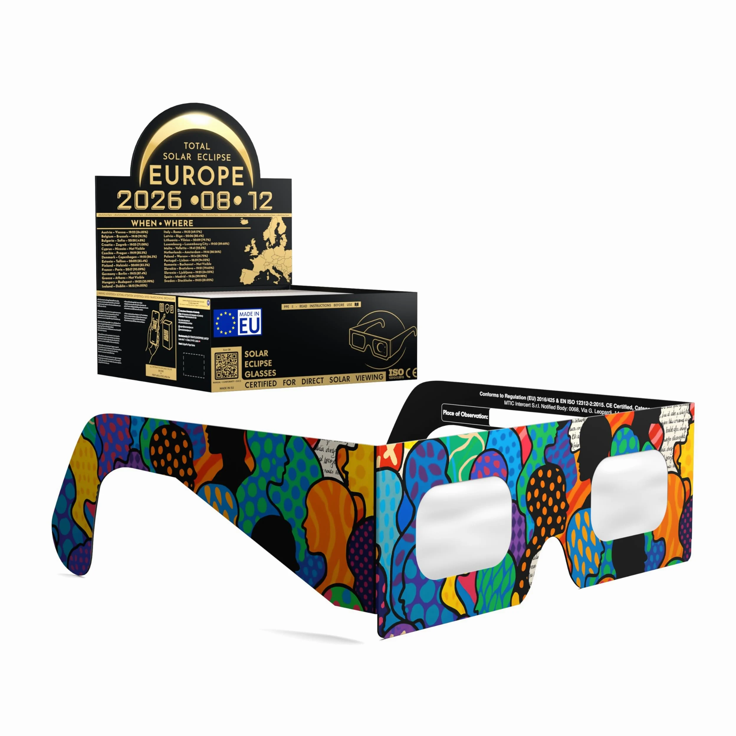 Absolute Eclipse Tłum okulary do zaćmienia słońca hurtowo - testowane przez ISO 12312-2 i certyfikat CE - zalecany przez AAS producent UE - 2026 Eclipse Europe
