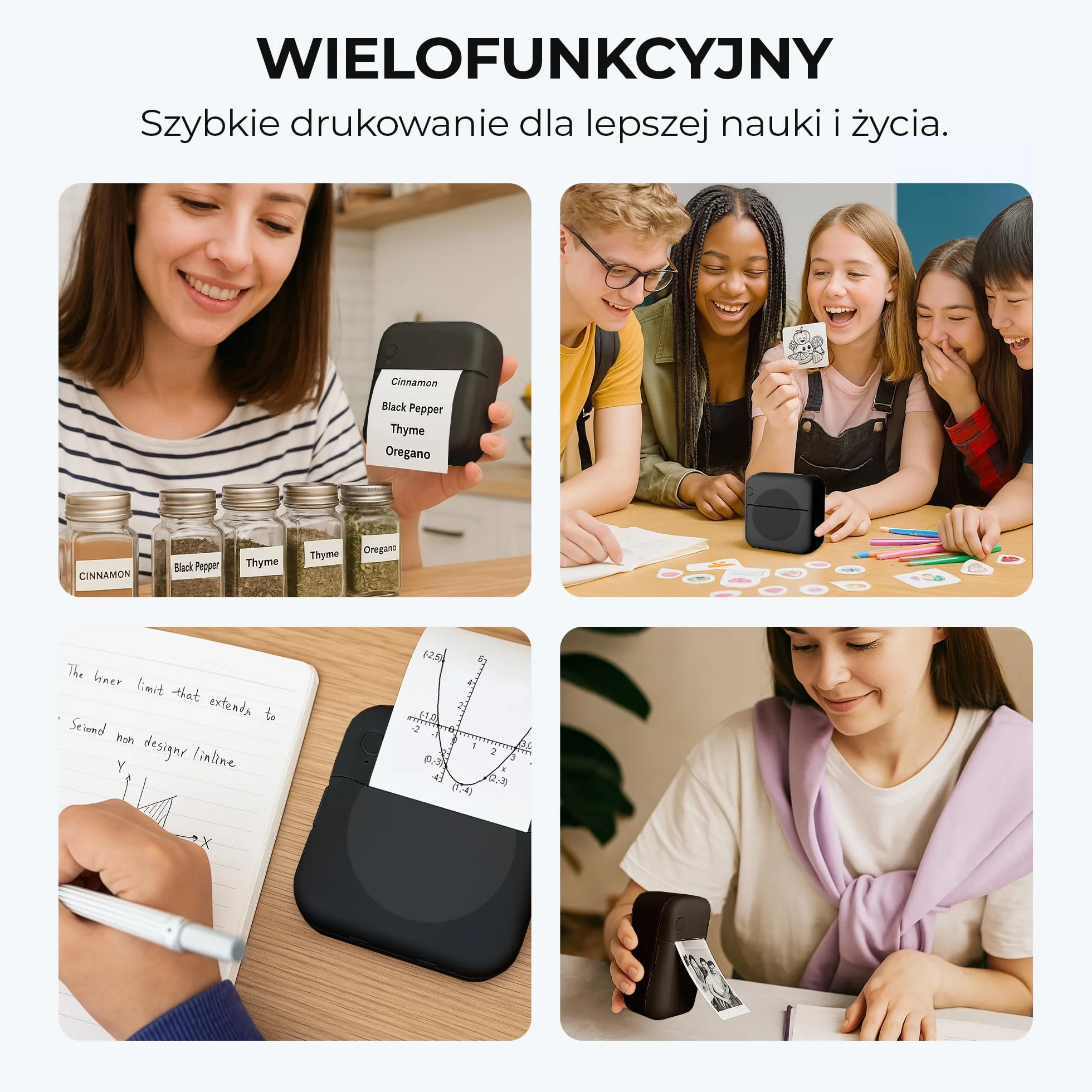 300 DPI Przenośna Mini Drukarka do Telefonu - Instant PrintPod - Bezatramentowa Drukarka Termiczna do Naklejek, Drukarka Bluetooth do Etykiet, Mini Drukarka do Zdjęć (Czarny)