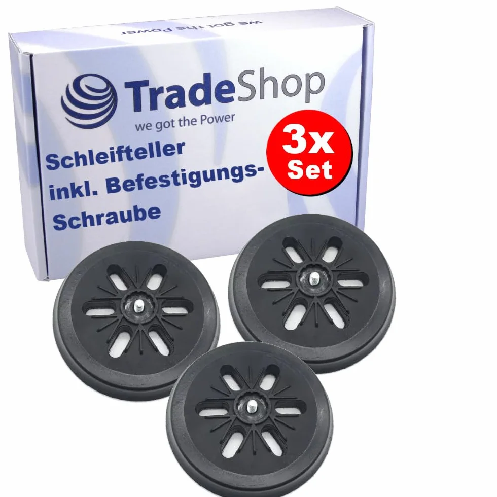 3 x Trade-Shop 6-otworowy talerz szlifierski na rzep, talerz podporowy, średnica 150 mm, w zestawie śruba mocująca M8, kompatybilna z Bosch GEX 150 Turbo, PEX 15 AE