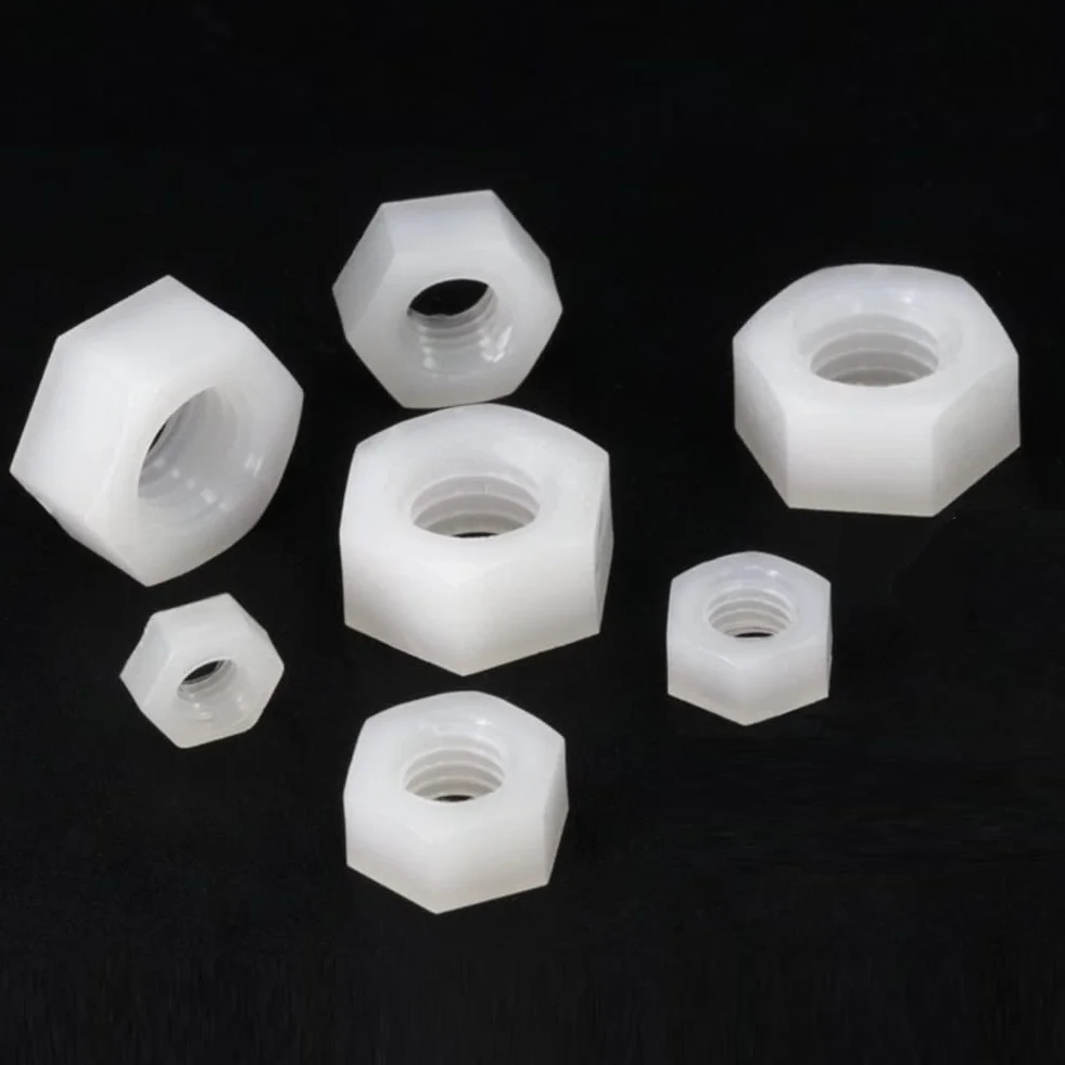 Plastikowa nakrętka nylonowa sześciokątna, materiał nylonowy PA, biały, M10 (20 szt.)