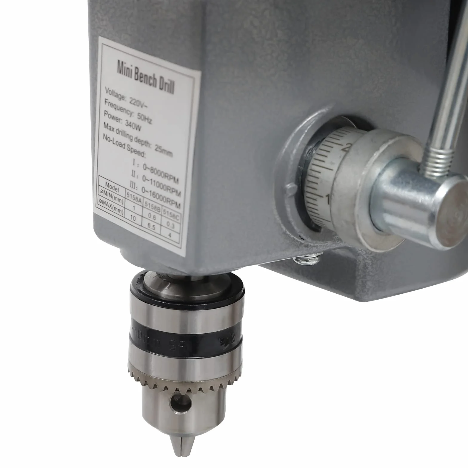 Wiertarka stołowa 340 W, mini wiertarka kolumnowa | uchwyt wiertarski 1-10 mm | średnica otworu 0,6 mm - 6,5 mm | 3-stopniowa regulacja prędkości obrotowej do drewna, metalu i tworzywa sztucznego