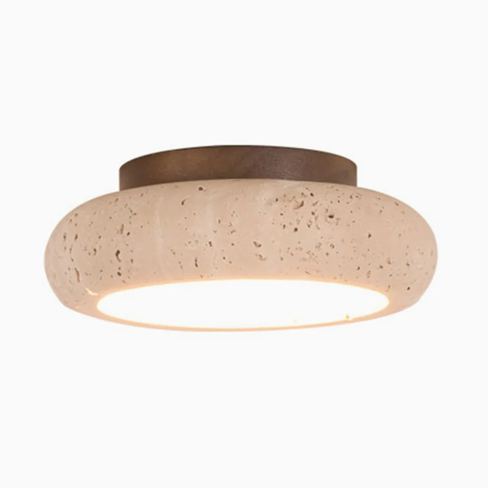Sufitowa Led Do Korytarza, Żółta, Trawertynowa, 18 W, Oprawa Sufitowa Z Litego Drewna, Półpłaska, Do Montażu Na Werandzie I Alejce/3 Tryby Kolorów