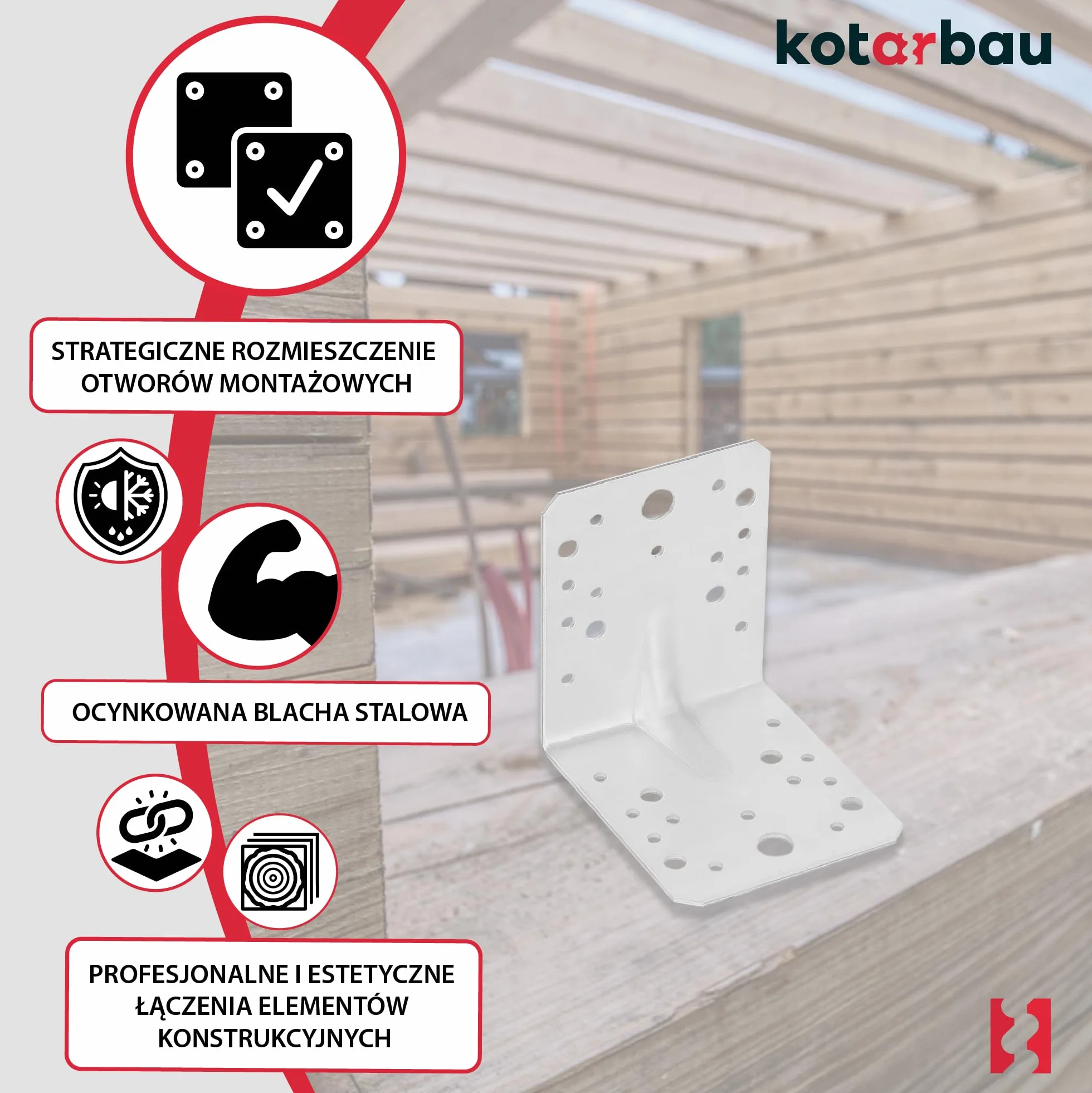 KOTARBAU® 50 szt. Kątownik Ciesielski - Łącznik Budowlany - 105 x 105 x 90 MM - Stal ocynkowana - z Przetłoczeniem - Nierdzewny