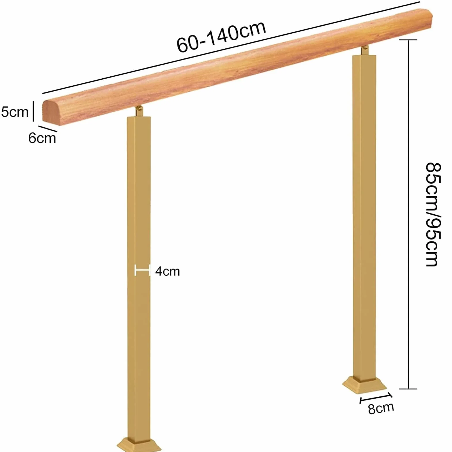 Regulowany podwójny słupek antypoślizgowy drążek podtrzymujący do korytarzy, lofitów, tarasów i balkonów, wysokość 85 cm, długość 60 cm, łatwy montaż, zestaw poręczy ręcznych