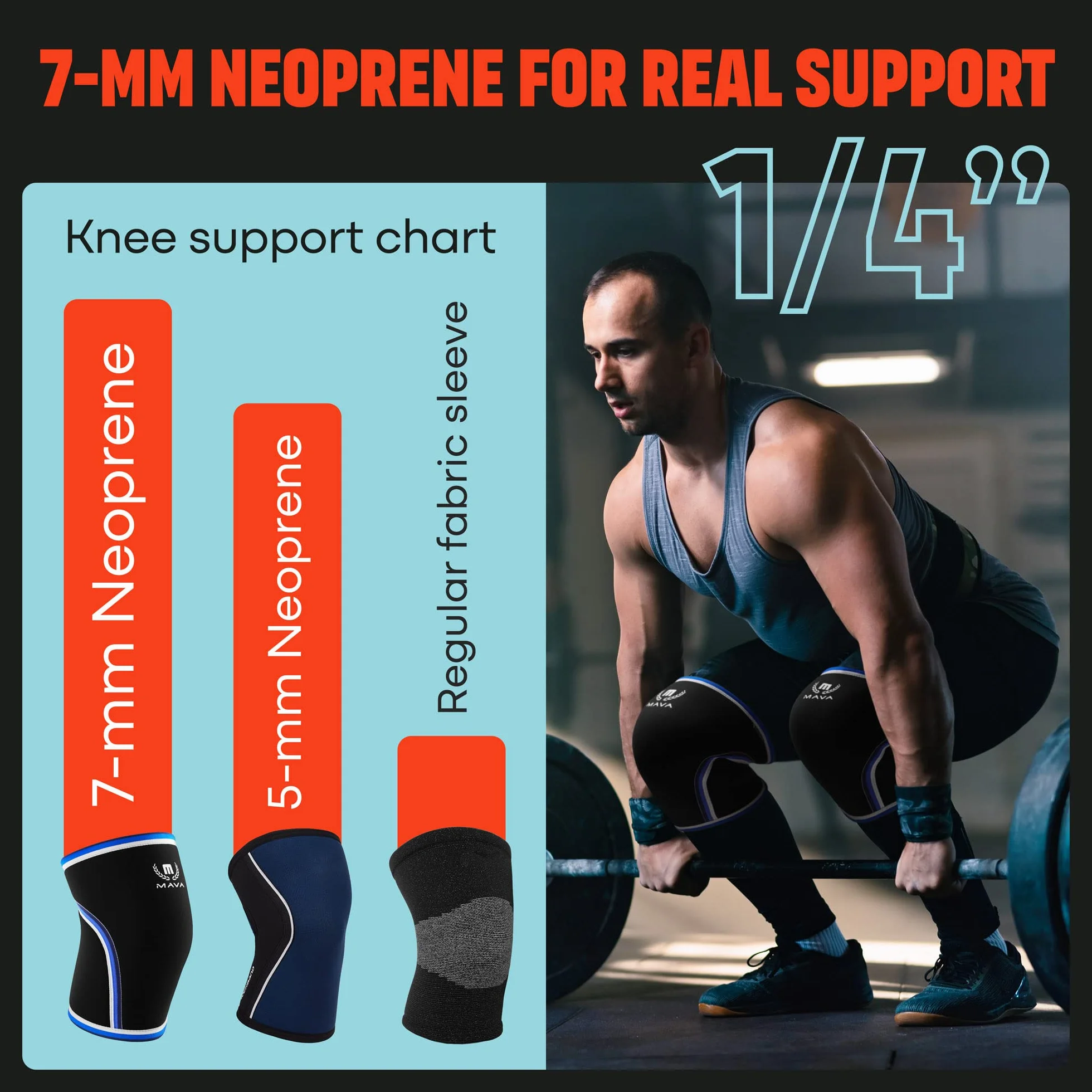 Mava Sports Bandaż na kolana dla mężczyzn i kobiet – 7 mm neoprenowy bandaż kompresyjny na kolano do treningu crossowego, studia fitness, przysiadów i podnoszenia ciężarów (czarny, L)