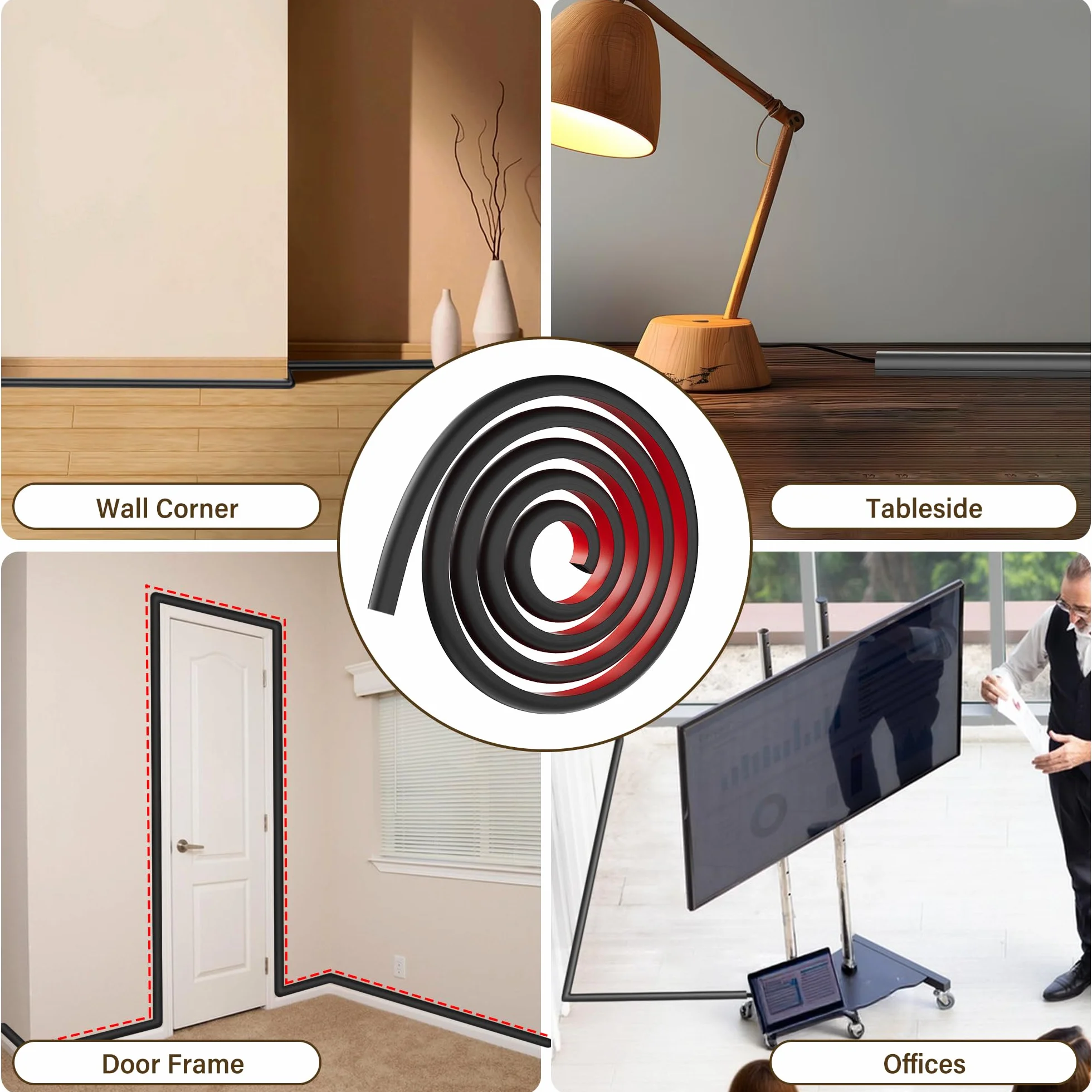 Samoprzylepny kanał kablowy 2,5 m – elastyczny silikonowy kanał kablowy na 1 kabel (15 x 12 mm) – osłona kabla na ścianę, telewizor i biurko – możliwość przycięcia i malowania (czarny)