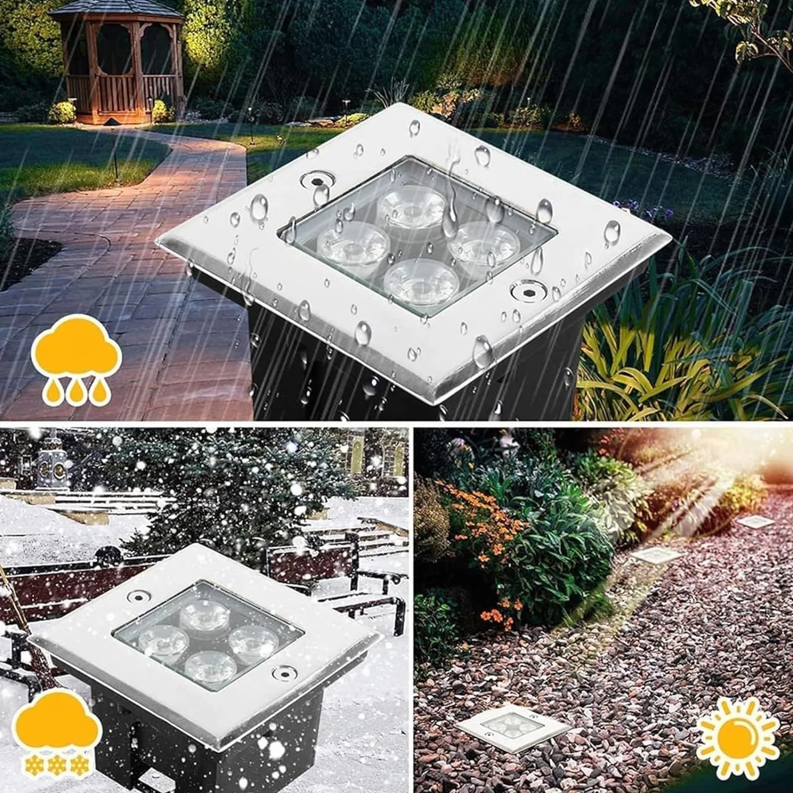 Oświetlenie krajobrazu LED - lampy podłogowe LED, kwadratowa lampa pochowana, podwodne światło wpuszczane, materiał ze stali nierdzewnej, wodoodporny reflektor podłogowy IP67 do oświetlenia ogrodu