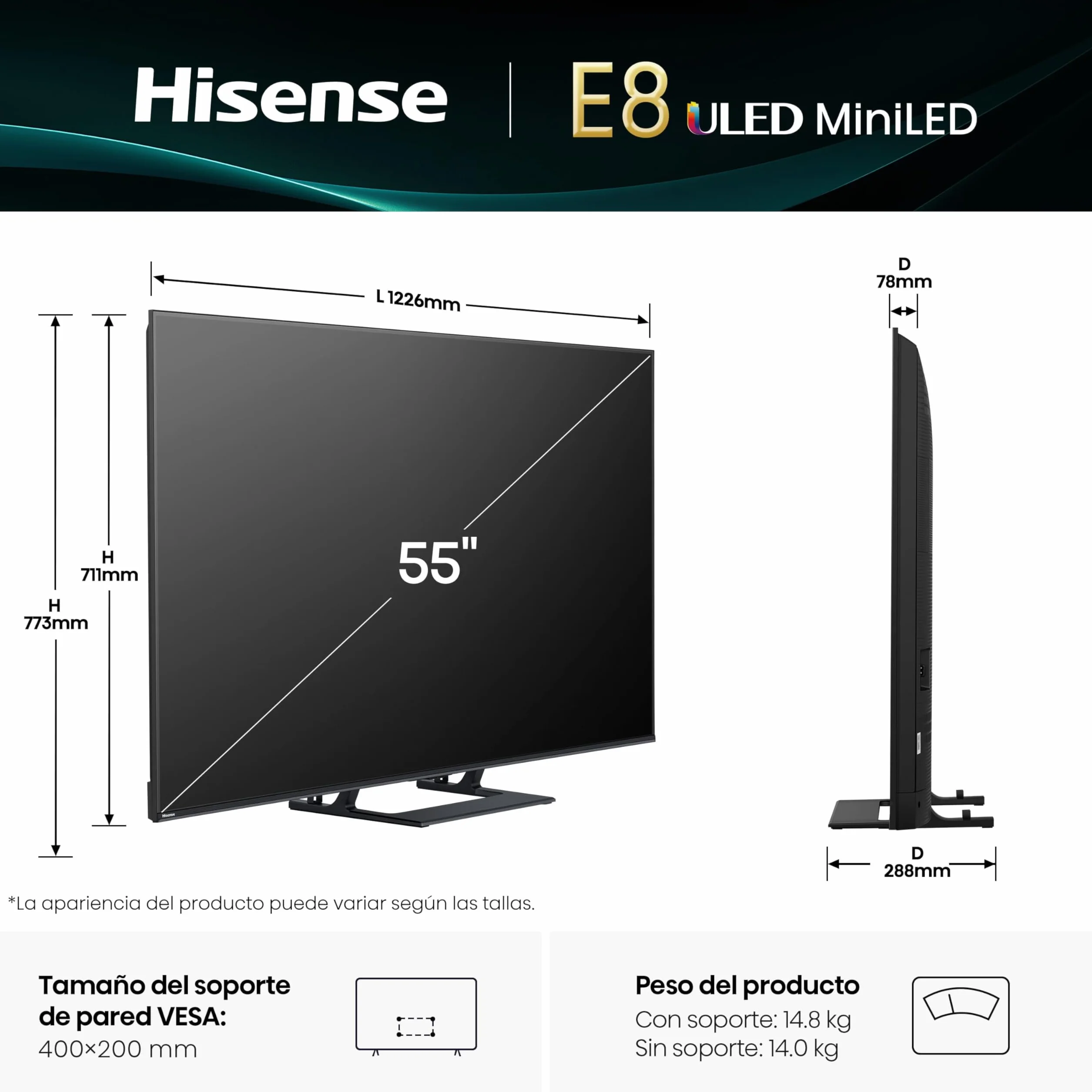 Hisense 55E8Q Telewizor 4K QLED