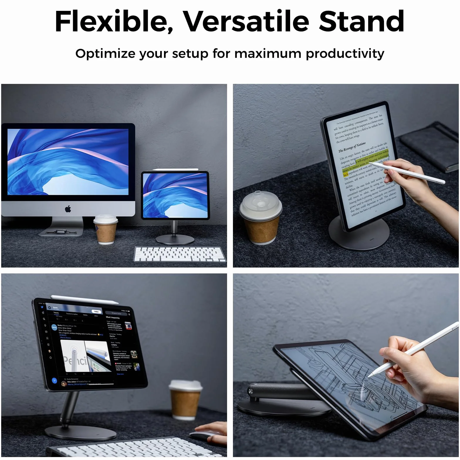 BENKS Magnetyczny stojak na iPad Pro 11" (M5 2025/M4 2024), regulowany obrotowy 360°, składany aluminiowy uchwyt biurkowy
