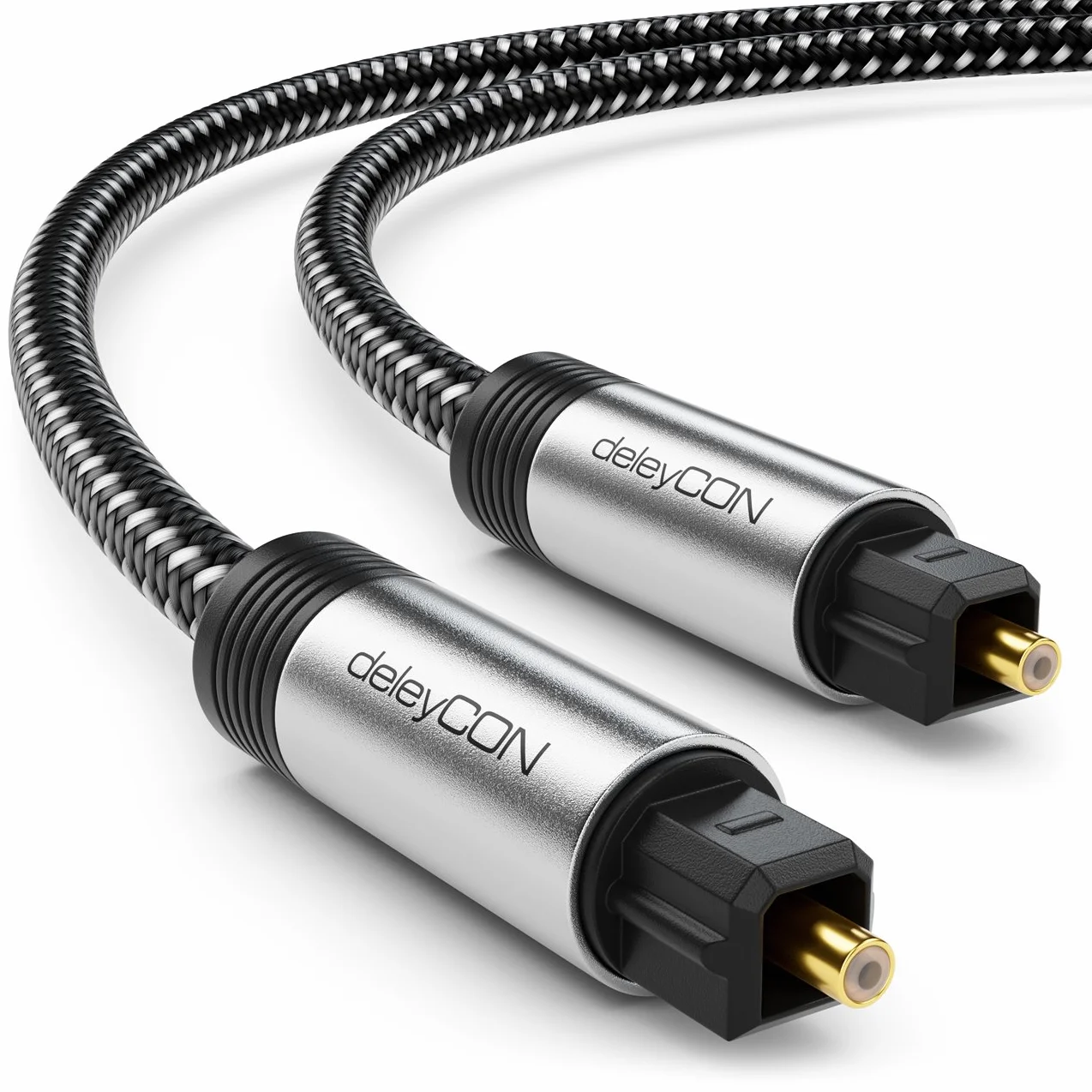 deleyCON 1,5m Kabel Toslink Optyczny Cyfrowy Przewód Audio z Metalowymi Wtykami & Oplot Nylonowy - SPDIF Światłowód