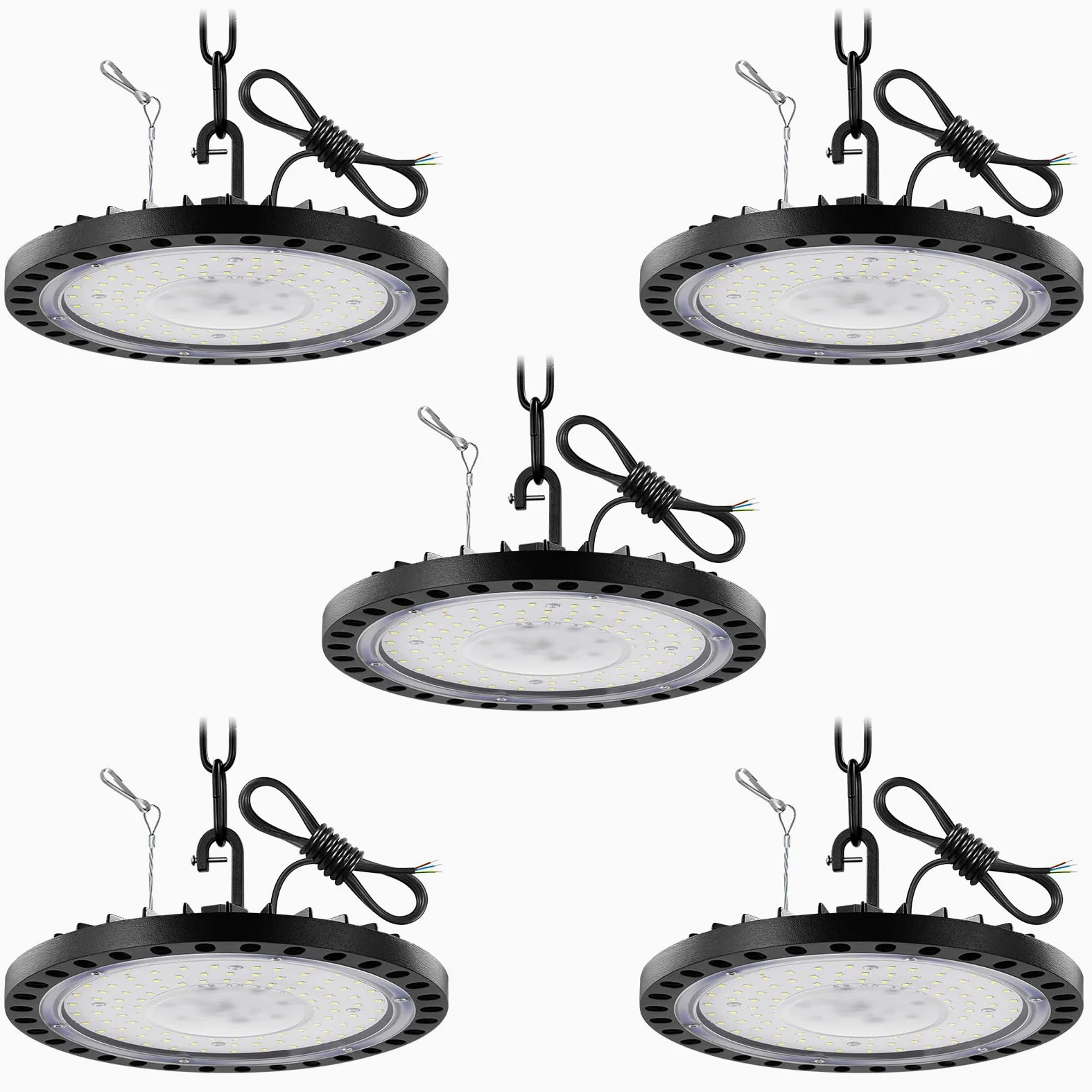 5 sztuk 100 W LED UFO High Bay Light 6500 K światło dzienne białe 10000 lm oświetlenie warsztatowe IP65 wodoodporne ultracienkie oświetlenie przemysłowe oświetlenie obszaru lampy z łańcuszkiem 50 cm do warsztatu, fabryka