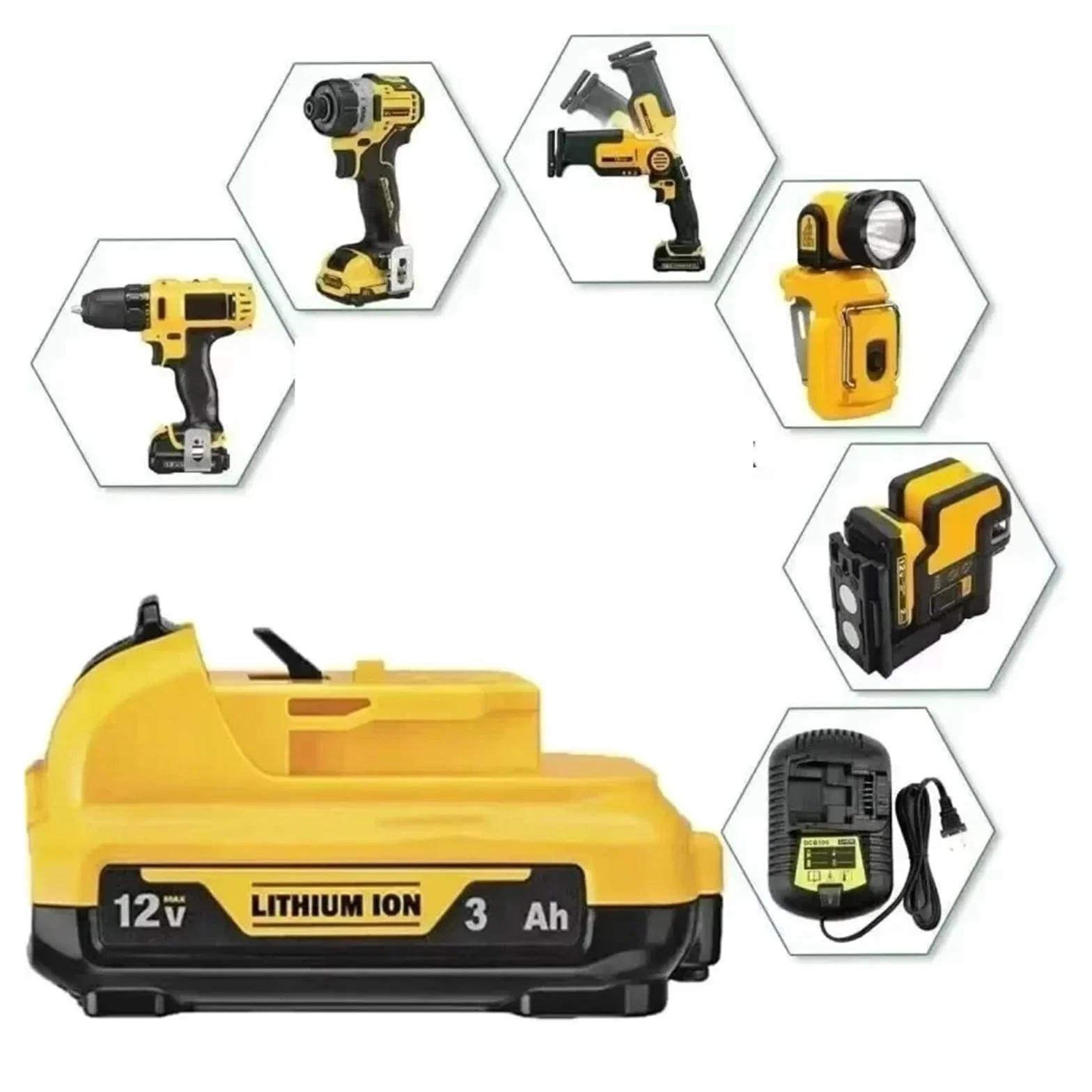 Akumulator litowy 12 V 2 Ah kompatybilny z DeWalt DCB120/DCB123/DCB125, narzędziami akumulatorowymi (DCD710, DCF610, DCT410), akumulatorem litowo-jonowym do elektronarzędzi(DW 12V 2.0Ah)