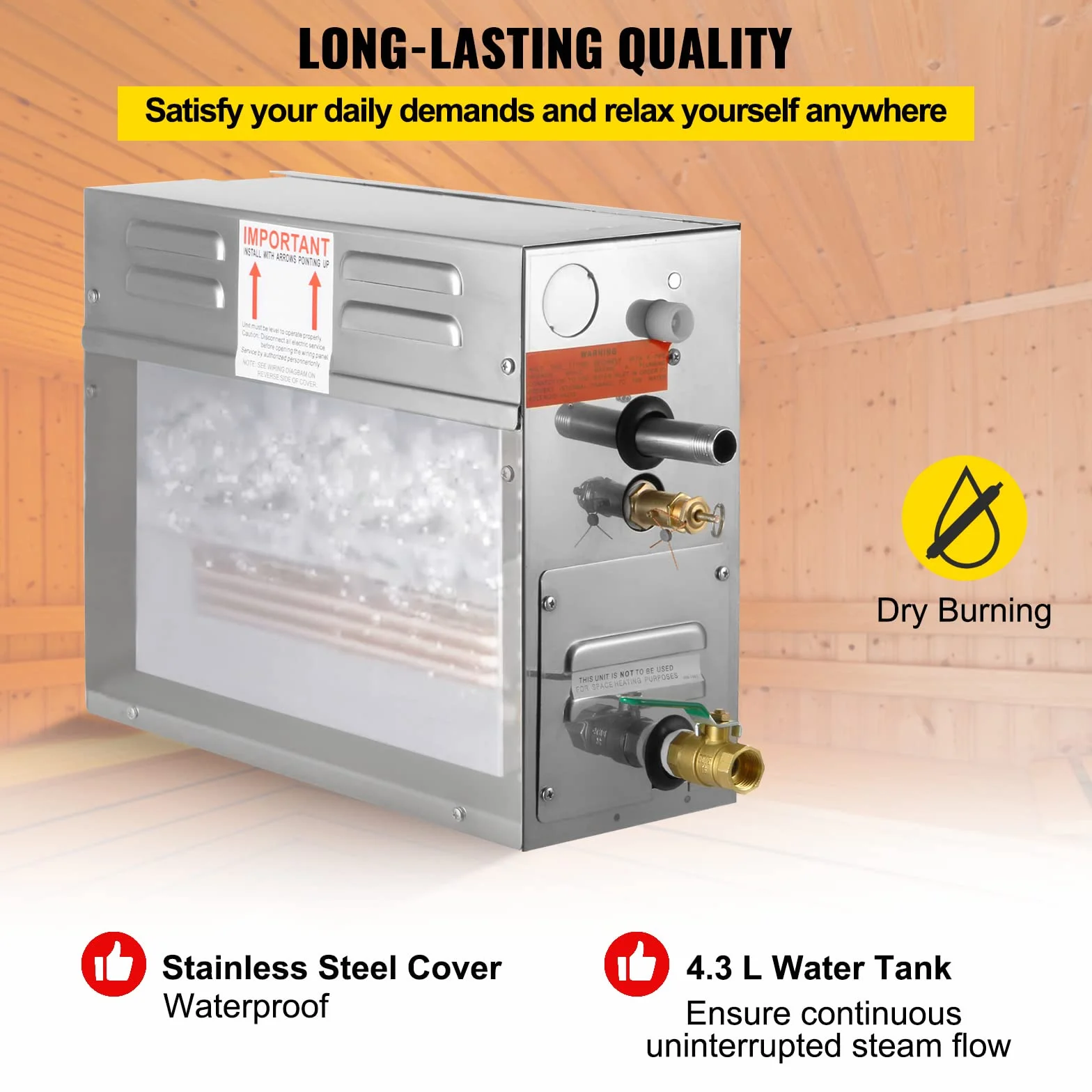 VEVOR Model ST-60 maszyna parowa, domowy generator pary 6 kW, generator pary 220 V - 240 V, 50 Hz / 60 Hz, temperatura parownicy łazienkowej 35℃-55℃ do kąpieli generator pary SPA