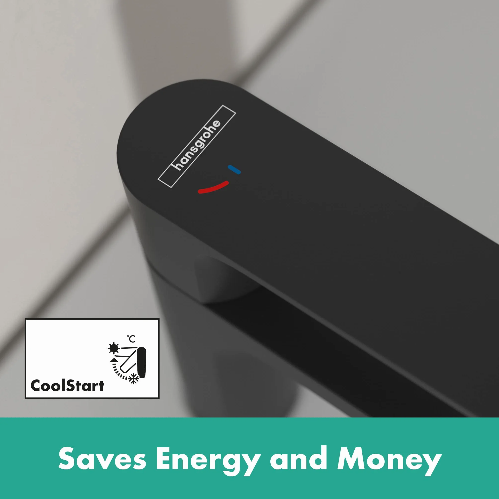 hansgrohe Rebris S - jednouchwytowa bateria umywalkowa bez zestawu odpływowego, kran łazienkowy z wylewką 109 mm, oszczędność wody (EcoSmart) i energii (CoolStart), czarny matowy, 72520670
