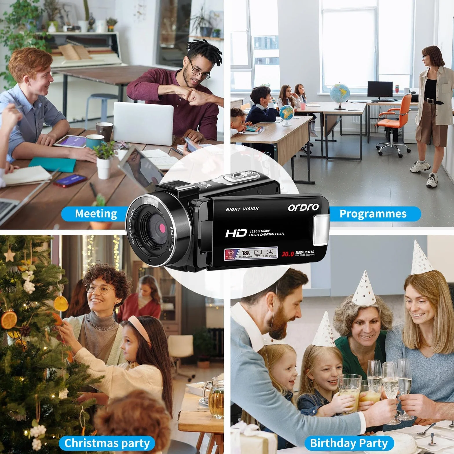 Ordro B320 Kamera 1080P 30MP 16GB Noktowizor Zoom Cyfrowy